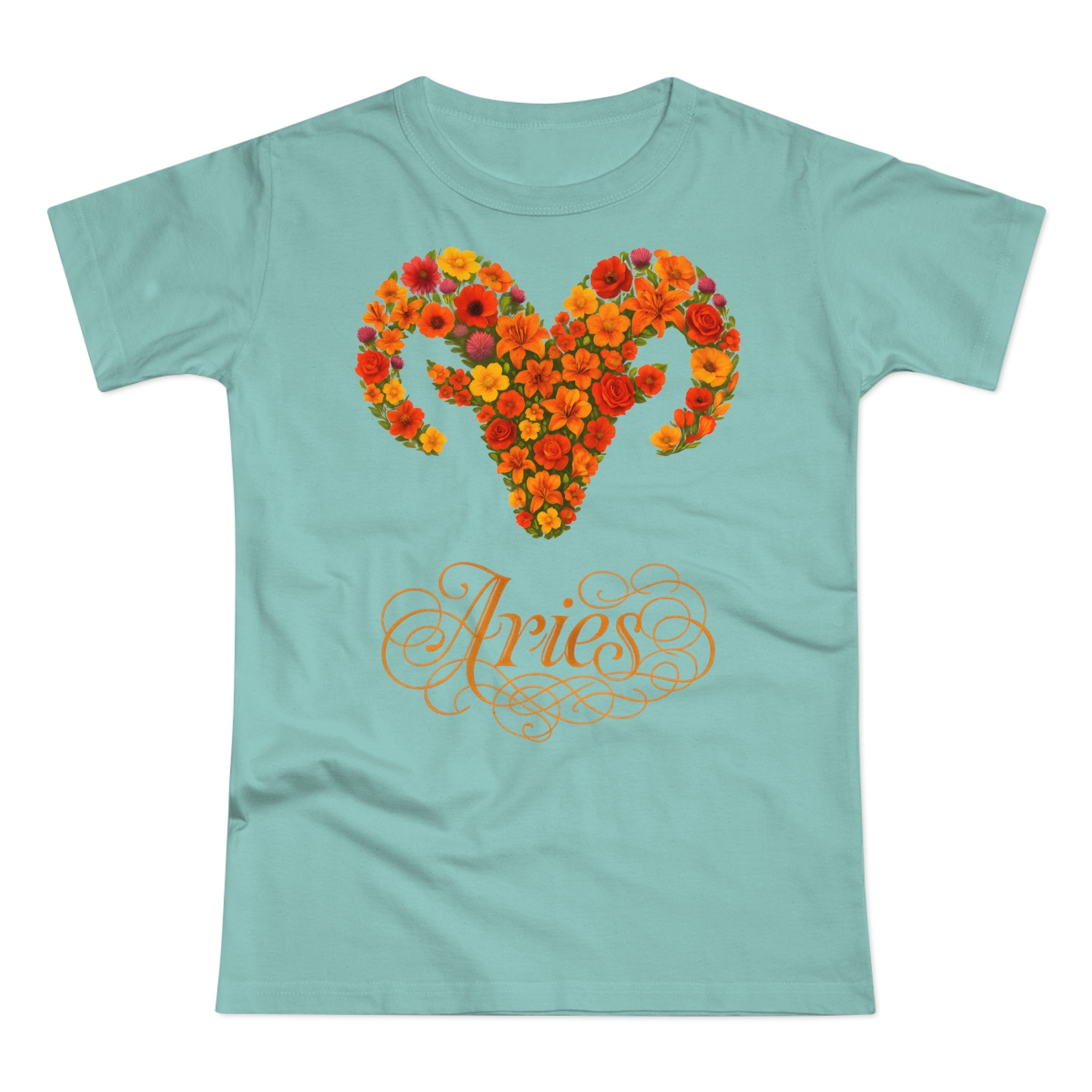 Widder: Frontprint, Womens' T-Shirt, florales Sternzeichen, Zodiac Astrologie (Aries)