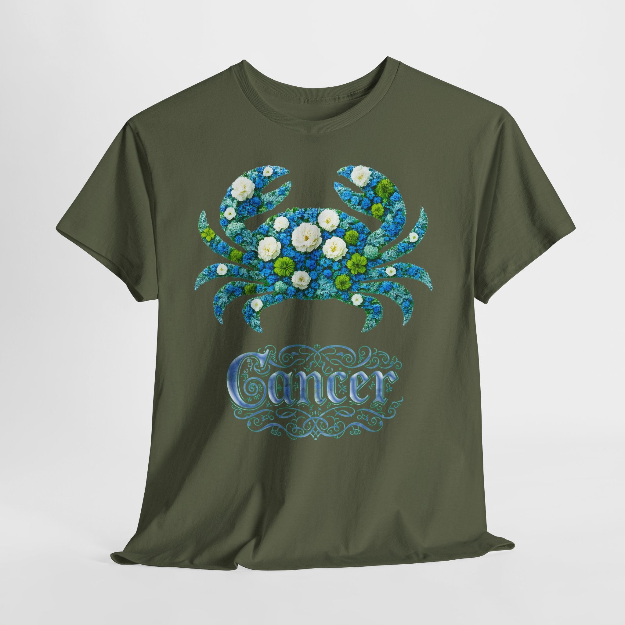 Krebs: Frontprint, Unisex T-Shirt - Florales Sternzeichen Astrologie (Cancer)
