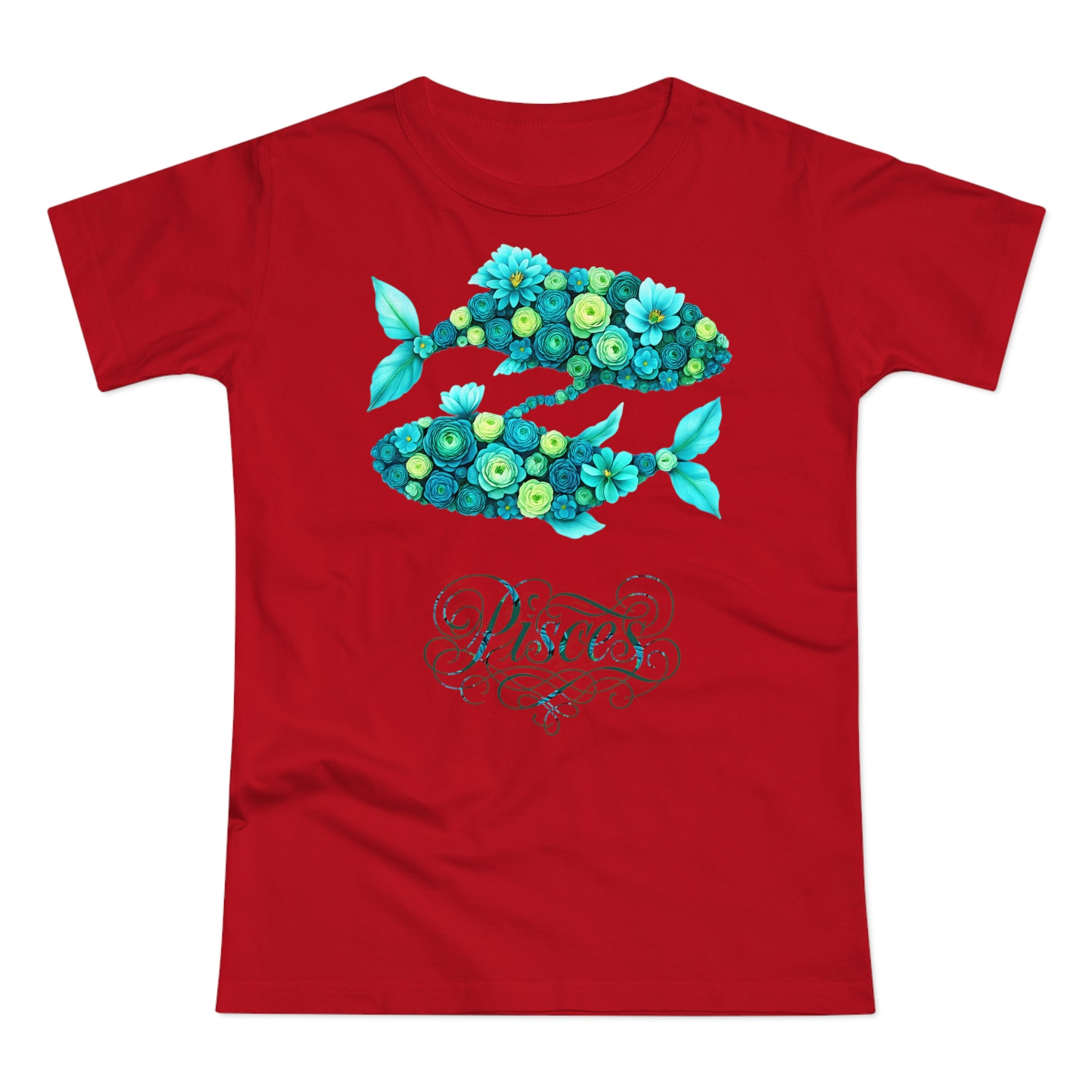 Fische: Frontprint, Womens' T-Shirt, florales Sternzeichen, Zodiac Astrologie (Pisces)
