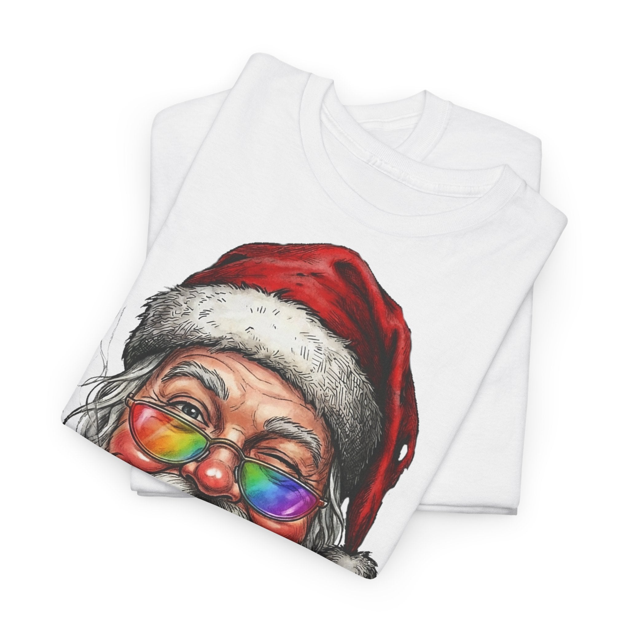 Friendly-Santa: Frontprint, Unisex T-Shirt, Colorful Retro Santa with Cigar Holiday Tee