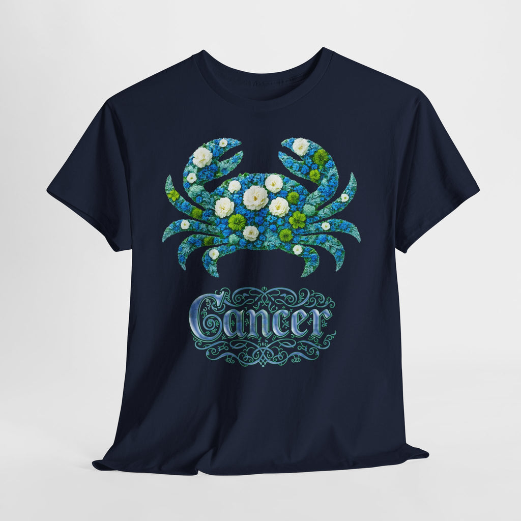 Krebs: Frontprint, Unisex T-Shirt - Florales Sternzeichen Astrologie (Cancer)