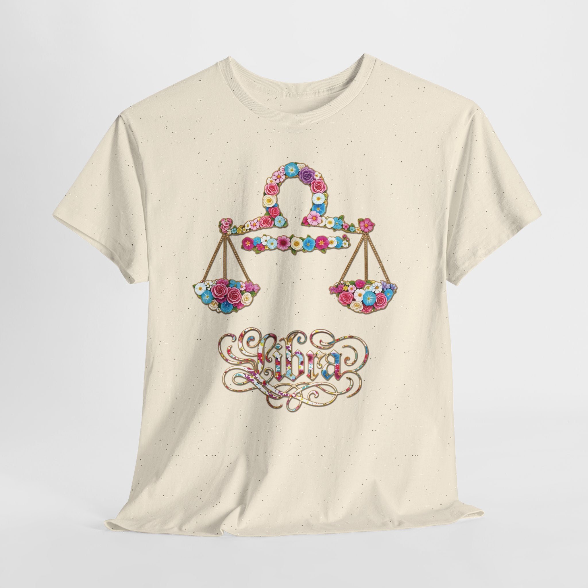 Libra Floral Zodiac Tee - Unisex Heavy Cotton Shirt, Astrology Gift, Horoscope T-Shirt, Birthday Present, Libra Season Apparel