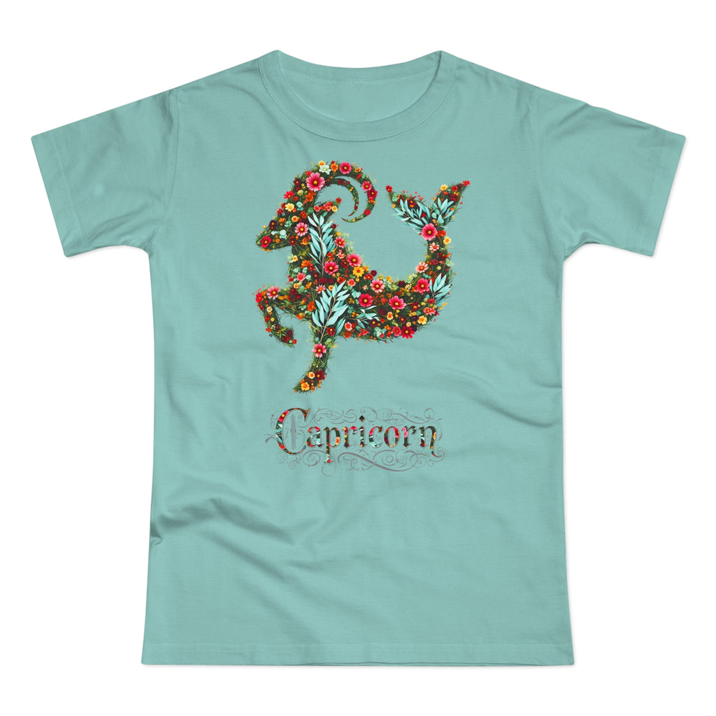 Steinbock: Frontprint, Womens' T-Shirt, florales Sternzeichen, Zodiac Astrologie (Capricorn)