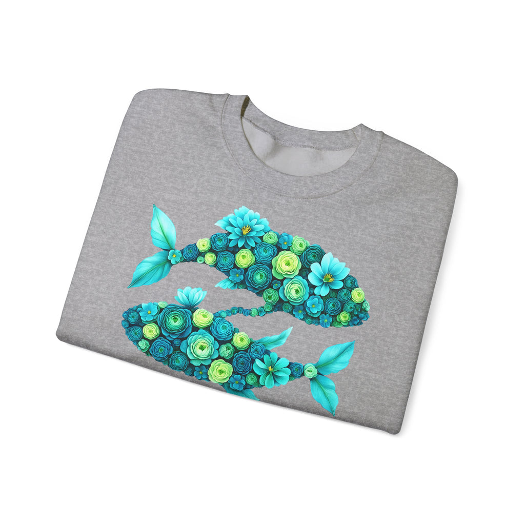 Fische: Frontprint, Unisex Sweatshirt, florales Sternzeichen, Zodiac Astrologie (Pisces)