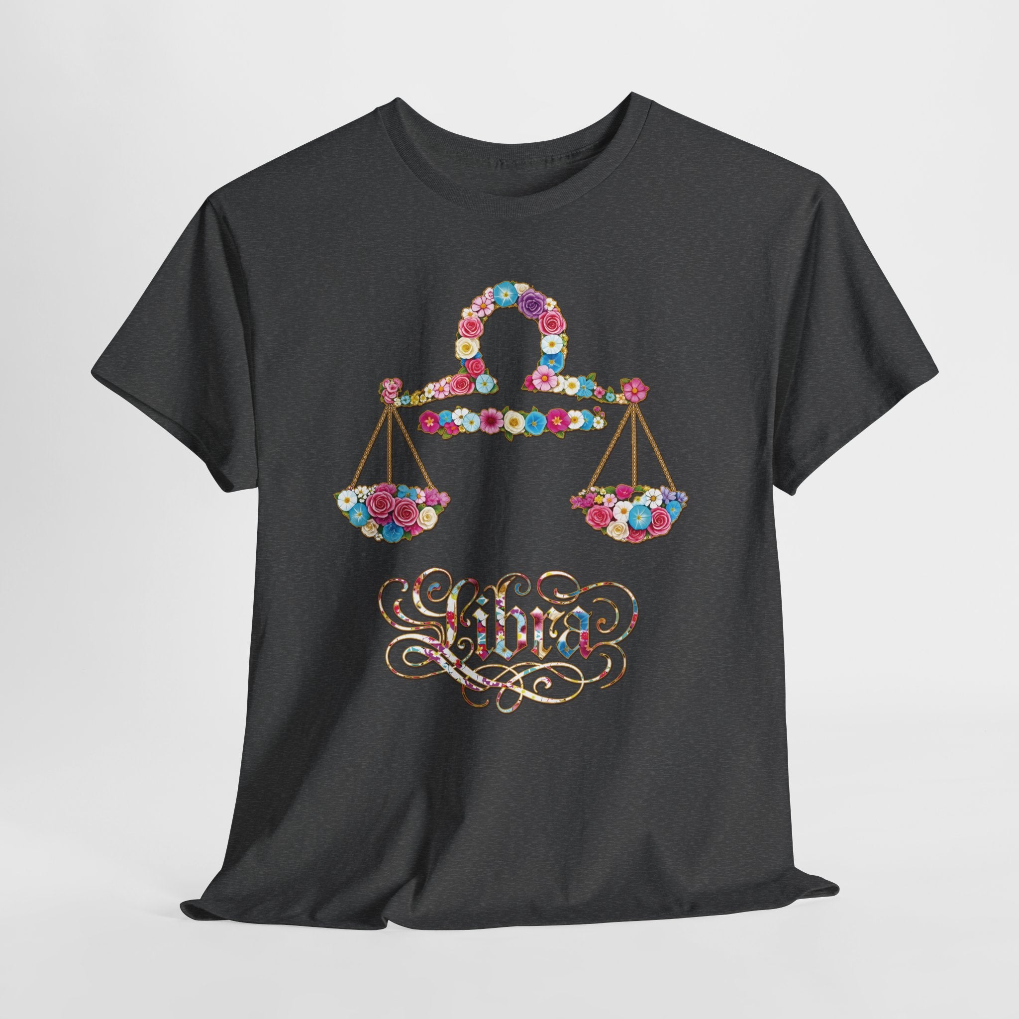 Libra Floral Zodiac Tee - Unisex Heavy Cotton Shirt, Astrology Gift, Horoscope T-Shirt, Birthday Present, Libra Season Apparel