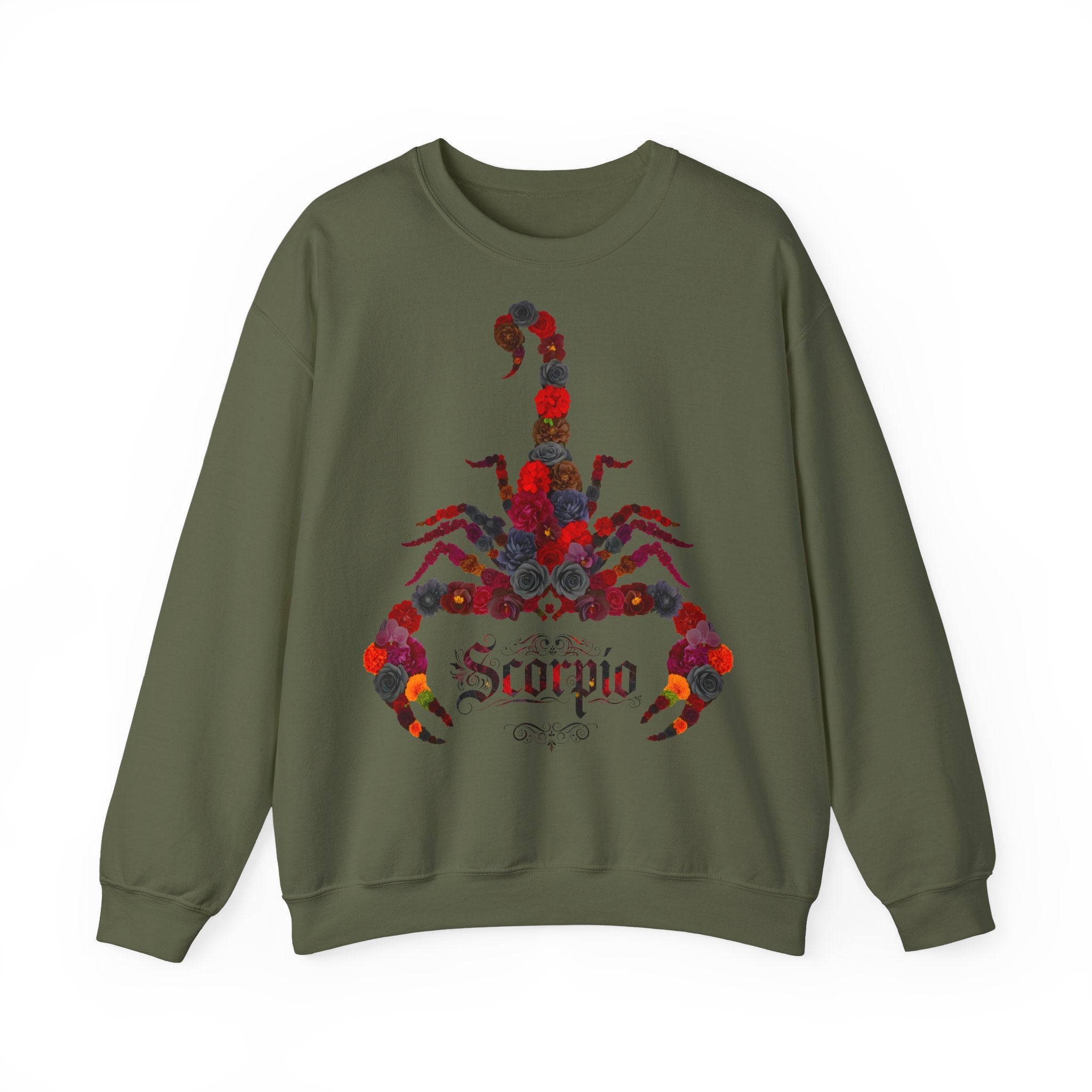 Skorpion: Frontprint, Unisex Sweatshirt, florales Sternzeichen, Zodiac Astrologie (Scorpio)