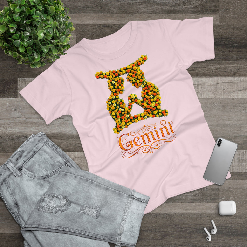 Zwilling: Frontprint, Womens' T-Shirt, florales Sternzeichen, Zodiac Astrologie (Gemini)