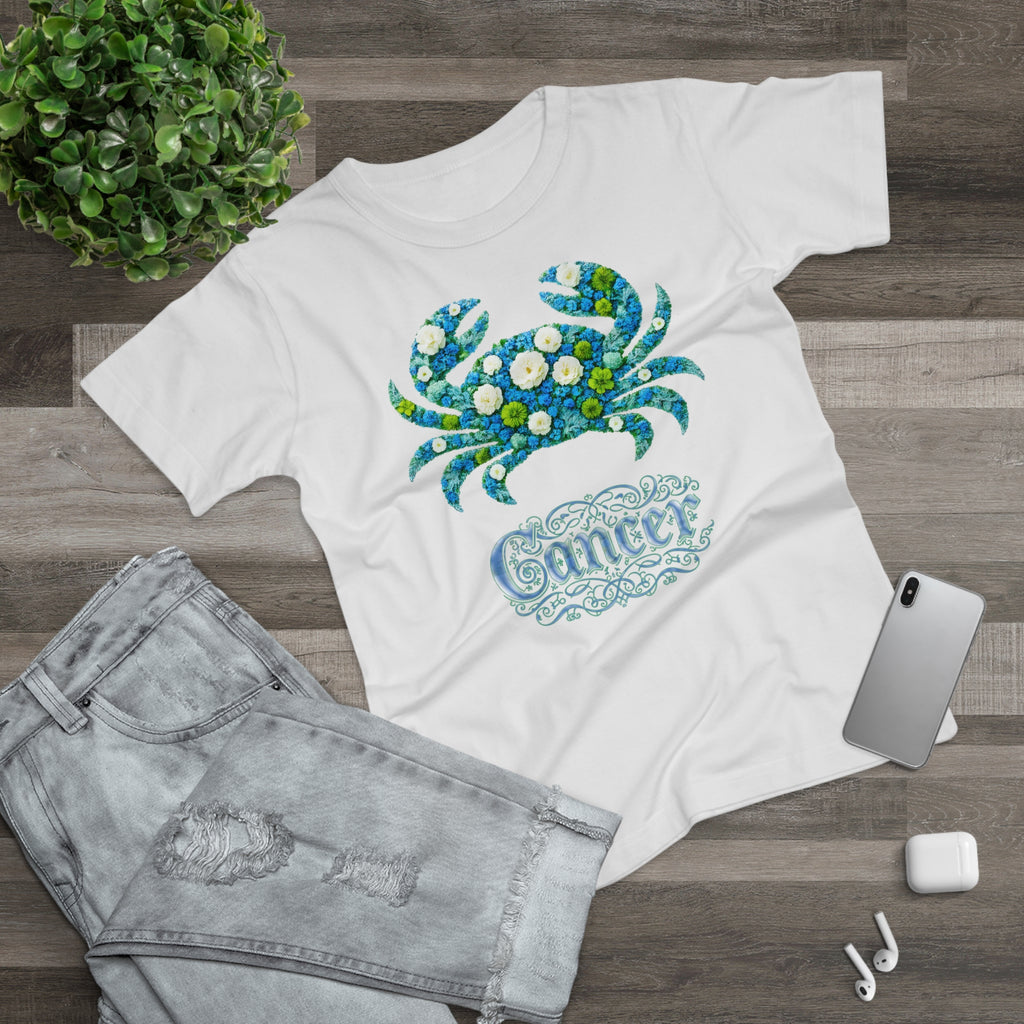 Krebs: Frontprint, Womens' T-Shirt, florales Sternzeichen, Zodiac Astrologie (Cancer)