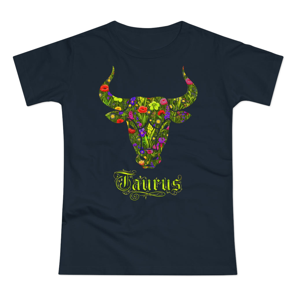 Stier: Frontprint, Womens' T-Shirt, florales Sternzeichen, Zodiac Astrologie (Taurus)