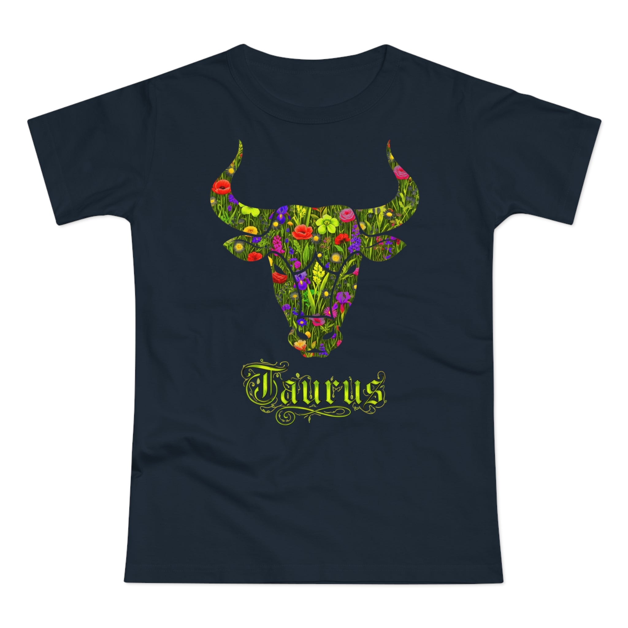 Stier: Frontprint, Womens' T-Shirt, florales Sternzeichen, Zodiac Astrologie (Taurus)