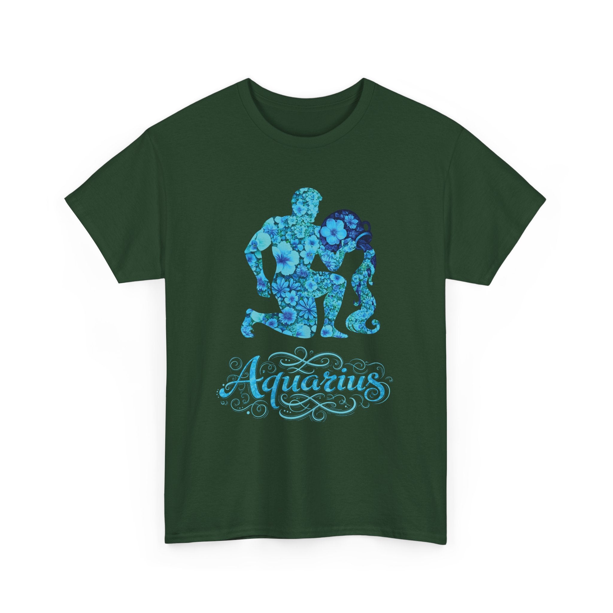 Aquarius Floral Zodiac Unisex Heavy Cotton Tee, Astrology Shirt, Horoscope Gift, Birthday Tee, Unique Astrology Apparel