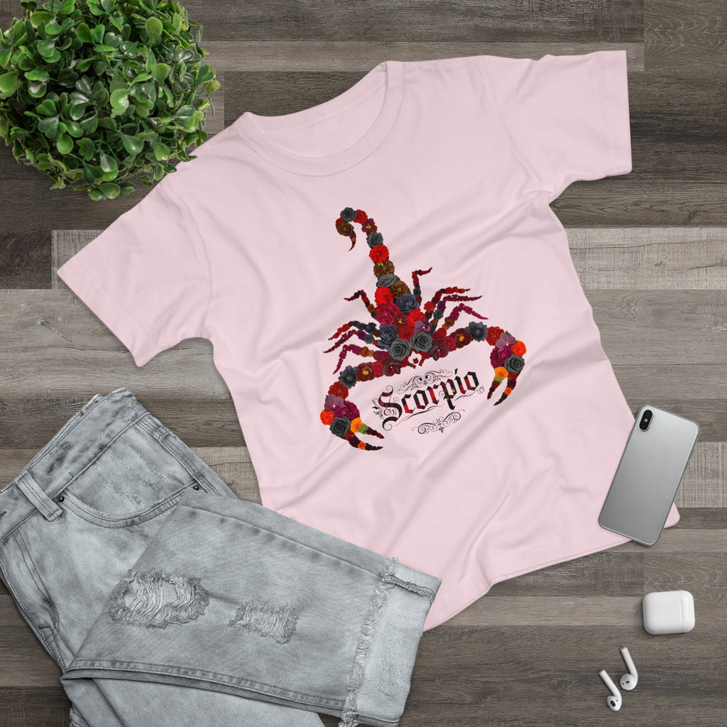 Skorpion: Frontprint, Womens' T-Shirt, florales Sternzeichen, Zodiac Astrologie (Scorpio)