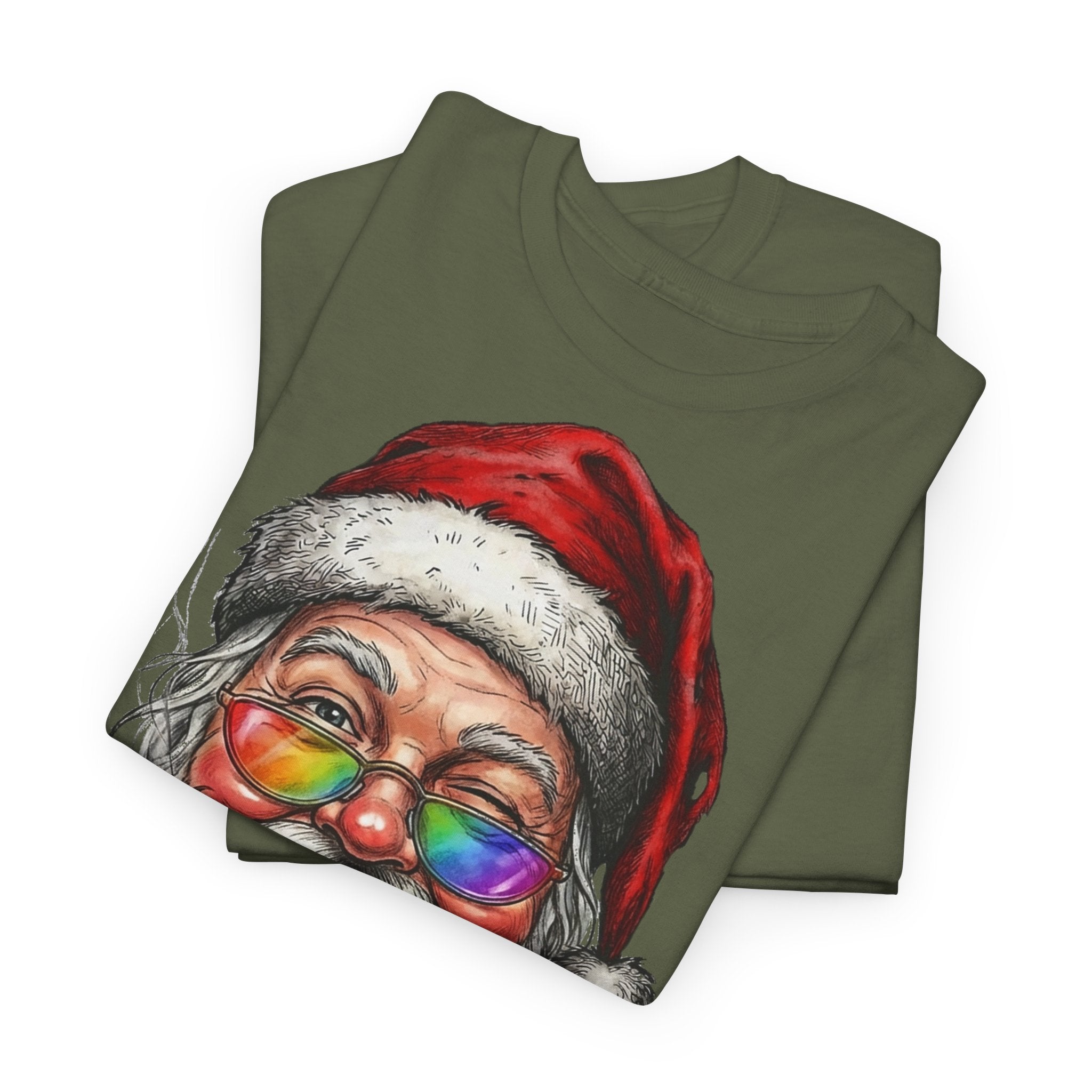 Friendly-Santa: Frontprint, Unisex T-Shirt, Colorful Retro Santa with Cigar Holiday Tee