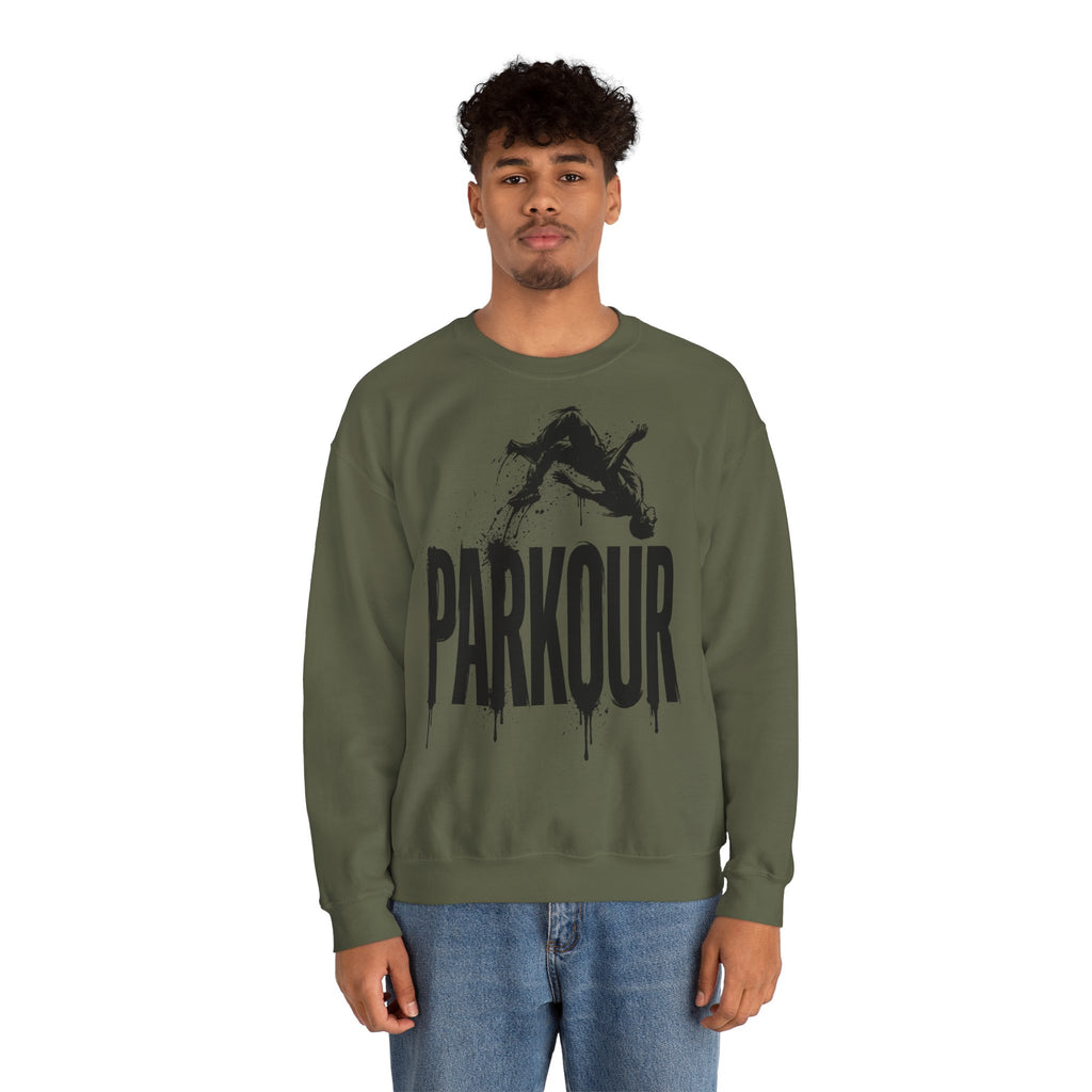 Parkour 06: Frontprint, Unisex Sweatshirt - Urban Stunt Silhouette Crewneck