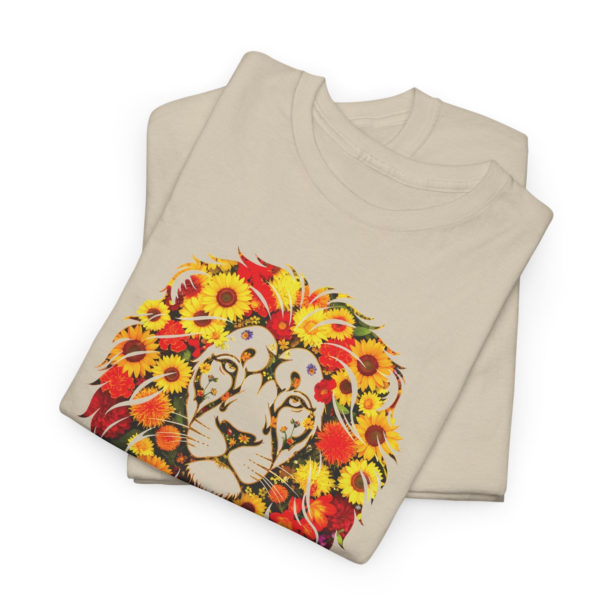 Leo Floral Zodiac Shirt, Unisex Heavy Cotton T-Shirt, Nature Lover Gift, Artistic Apparel, Animal Lover Shirt, Casual Wear