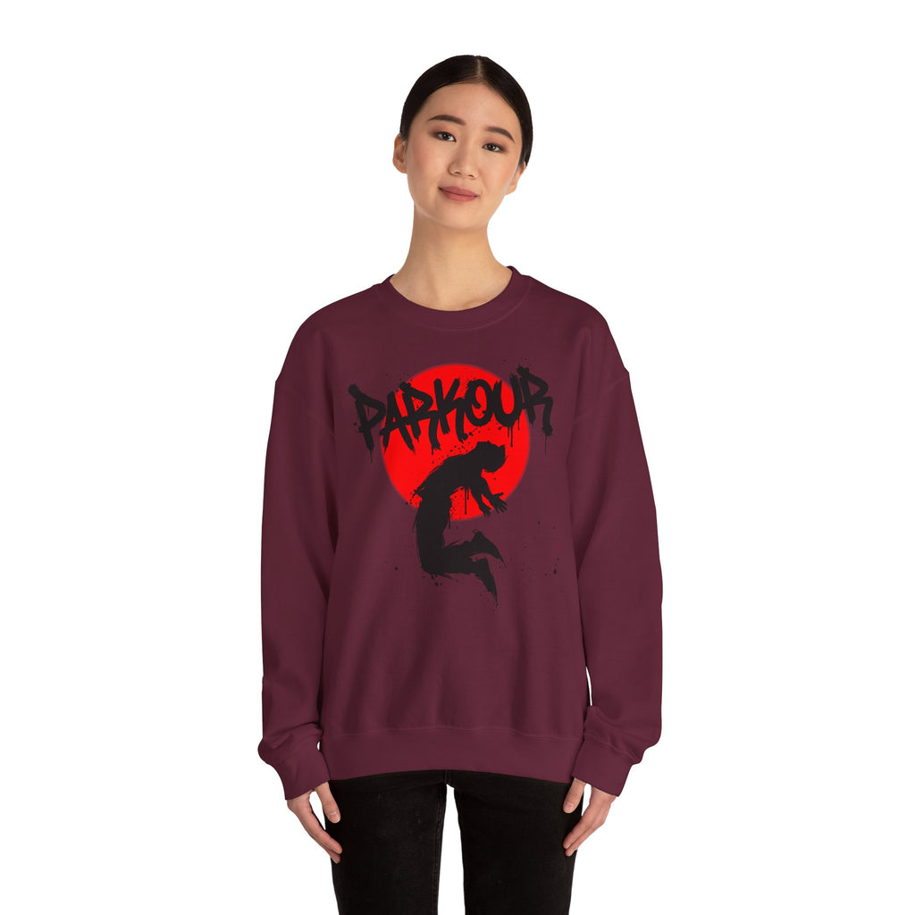 Parkour A: Frontprint, Unisex Sweatshirt - Urban Stunt Silhouette Crewneck