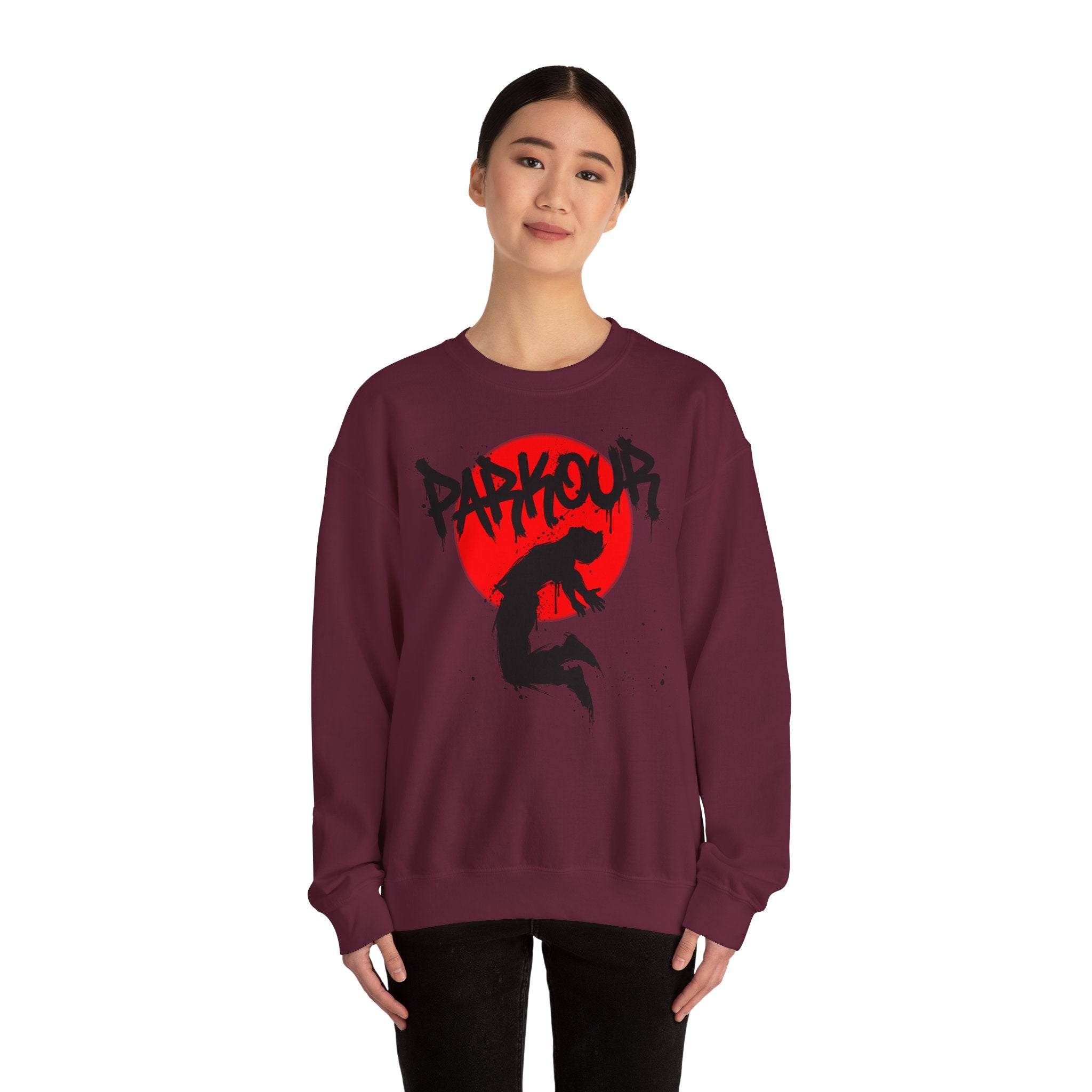 Parkour A: Frontprint, Unisex Sweatshirt - Urban Stunt Silhouette Crewneck