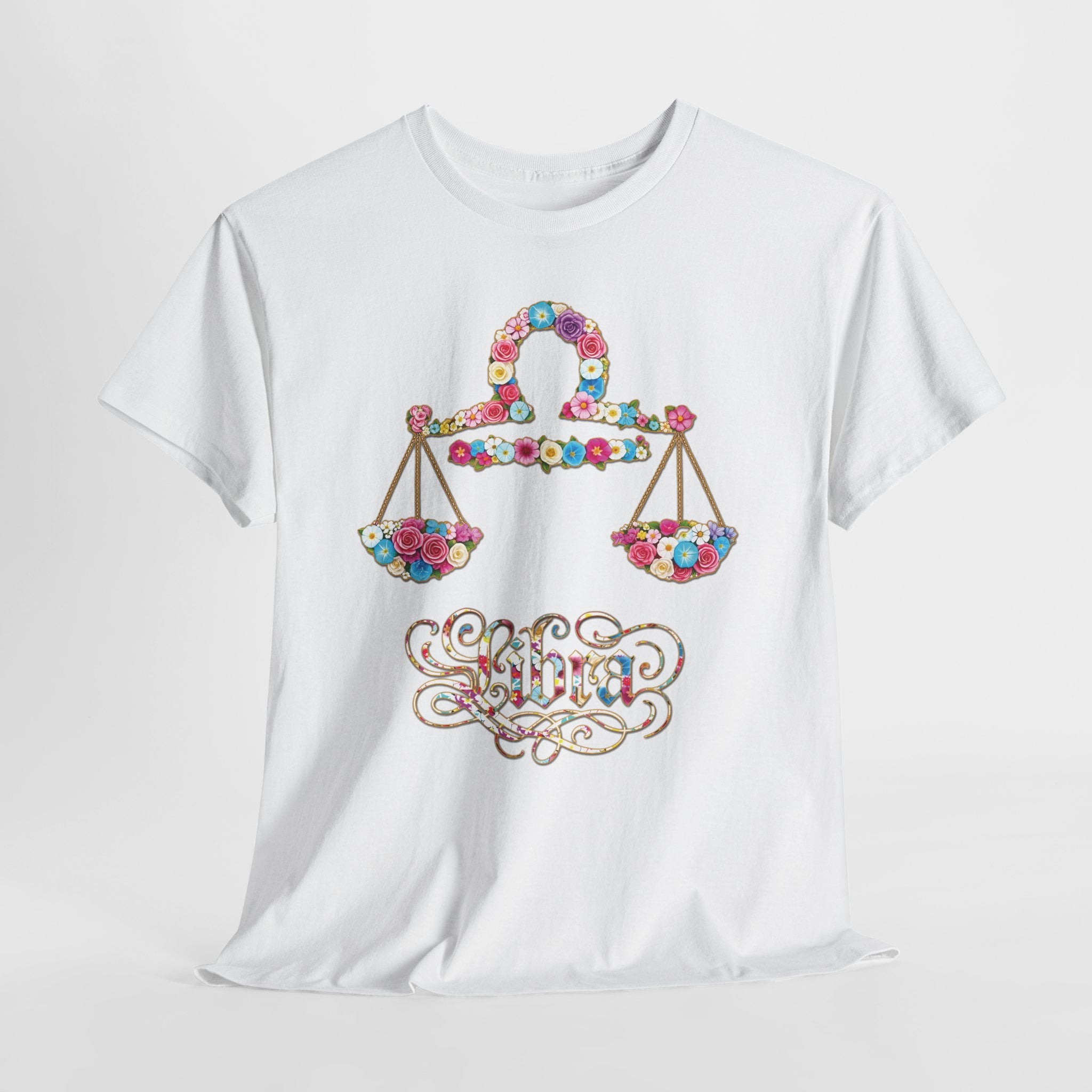 Libra Floral Zodiac Tee - Unisex Heavy Cotton Shirt, Astrology Gift, Horoscope T-Shirt, Birthday Present, Libra Season Apparel