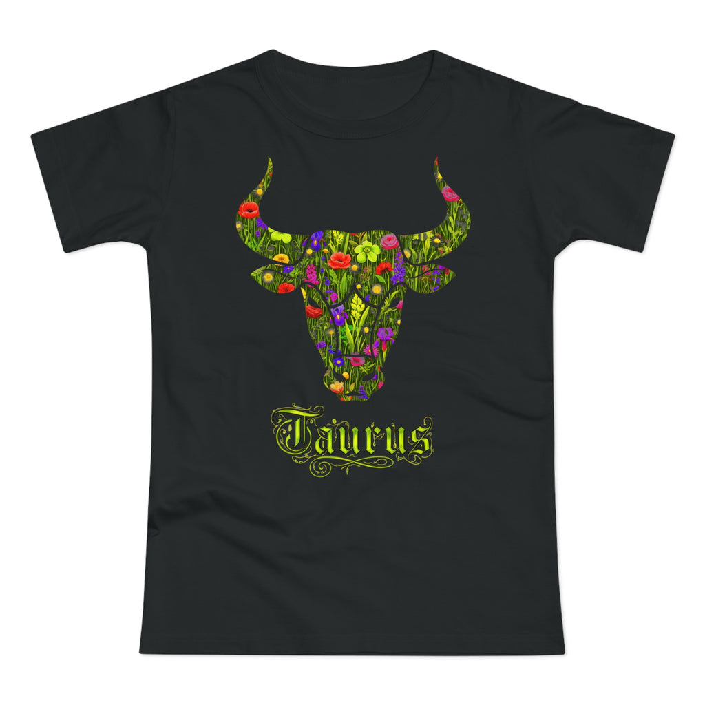 Stier: Frontprint, Womens' T-Shirt, florales Sternzeichen, Zodiac Astrologie (Taurus)