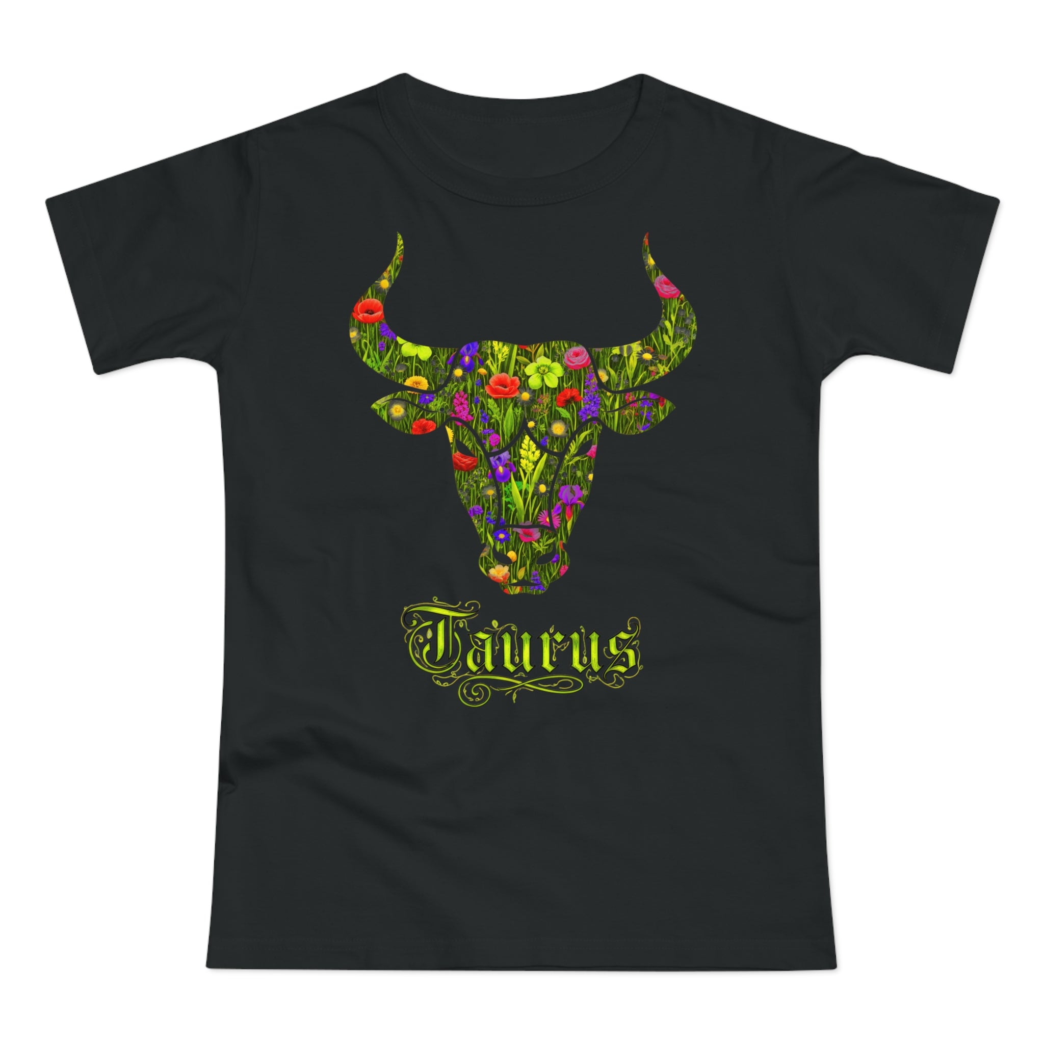 Stier: Frontprint, Womens' T-Shirt, florales Sternzeichen, Zodiac Astrologie (Taurus)