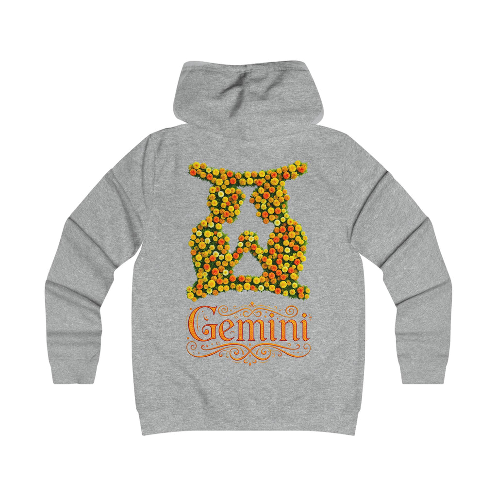 Zwilling: Backprint, Womens' Hoodie - florales Sternzeichen, Zodiac (Gemini)
