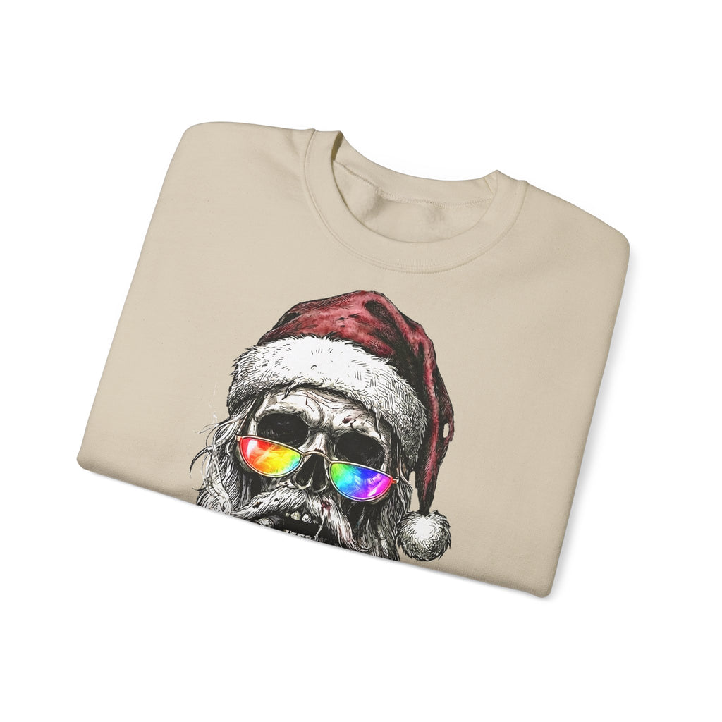 Dark-Santa: Frontprint, Unisex Sweatshirt, Skull Skull with Rainbow Sunglasses Crewneck
