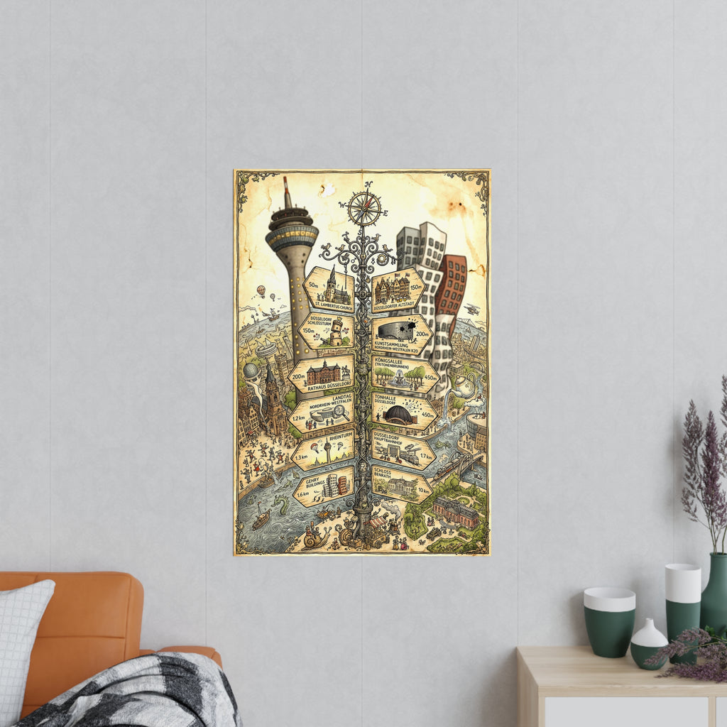 Poster 60 x 90: Düsseldorf - Vintage Travel Map - Signpost