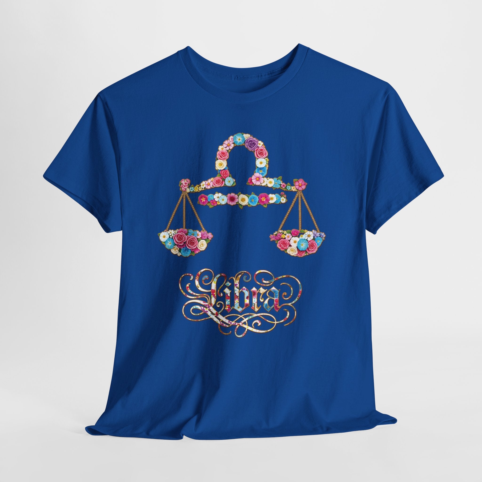 Libra Floral Zodiac Tee - Unisex Heavy Cotton Shirt, Astrology Gift, Horoscope T-Shirt, Birthday Present, Libra Season Apparel