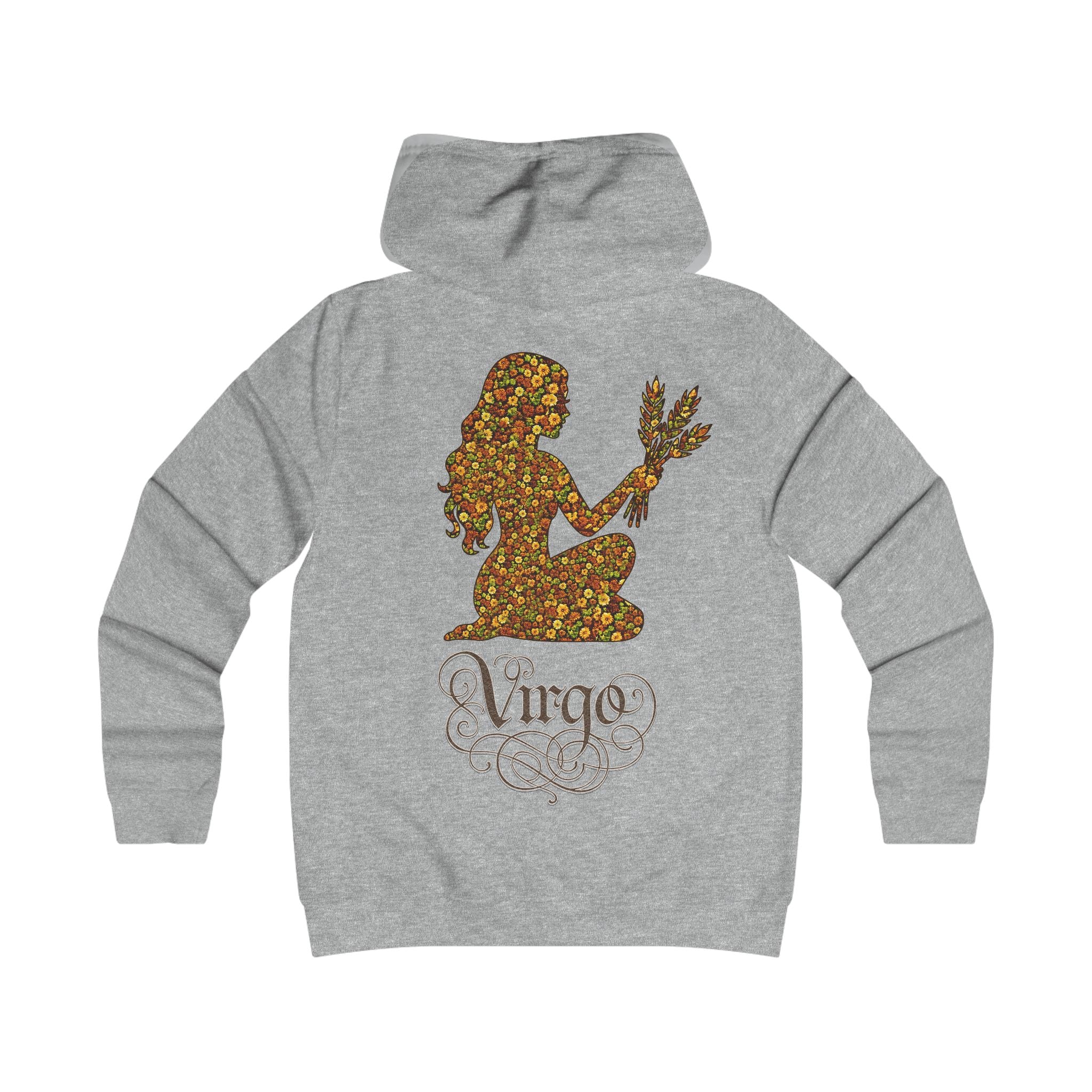 Jungfrau: Backprint, Womens' Hoodie - florales Sternzeichen, Zodiac (Virgo)