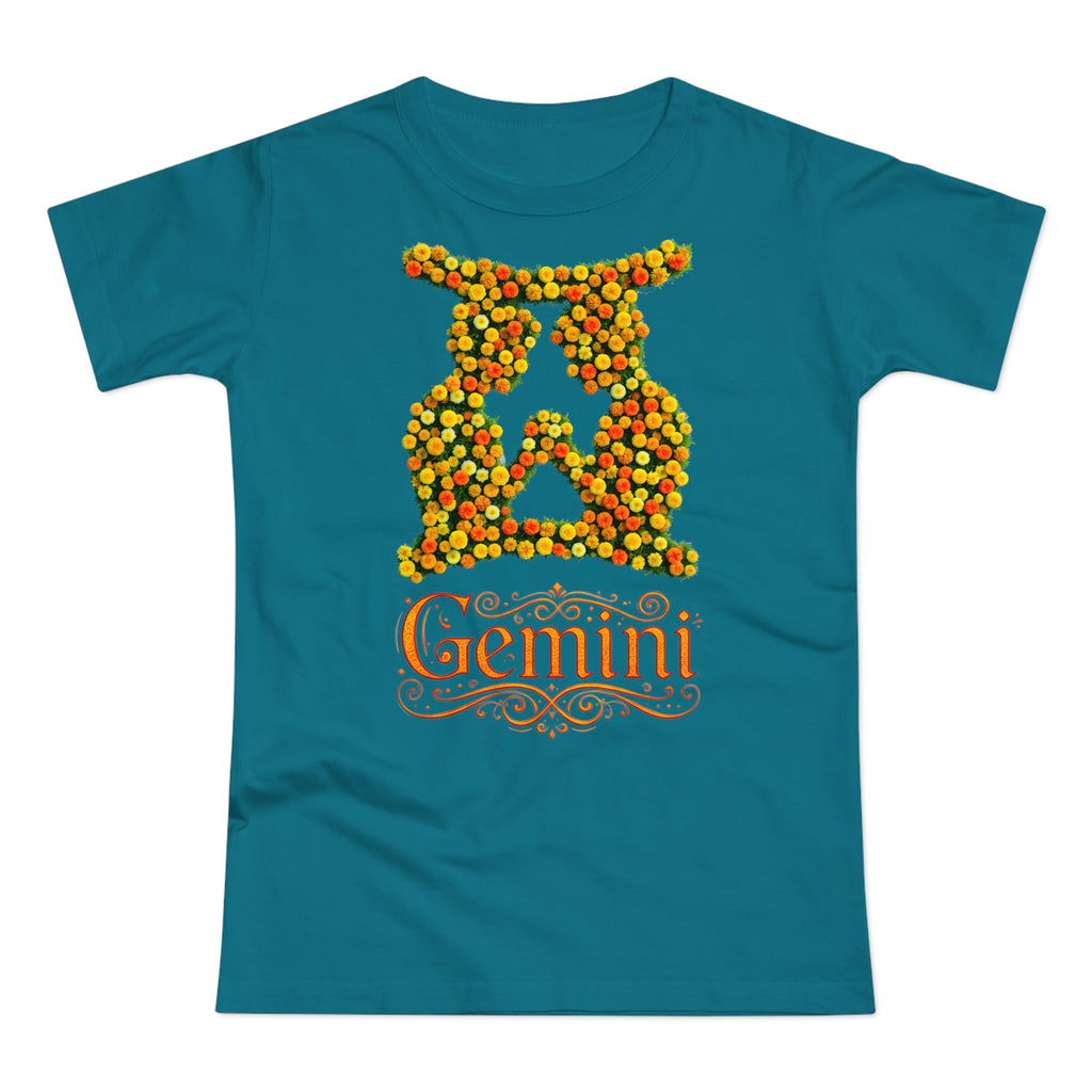 Zwilling: Frontprint, Womens' T-Shirt, florales Sternzeichen, Zodiac Astrologie (Gemini)