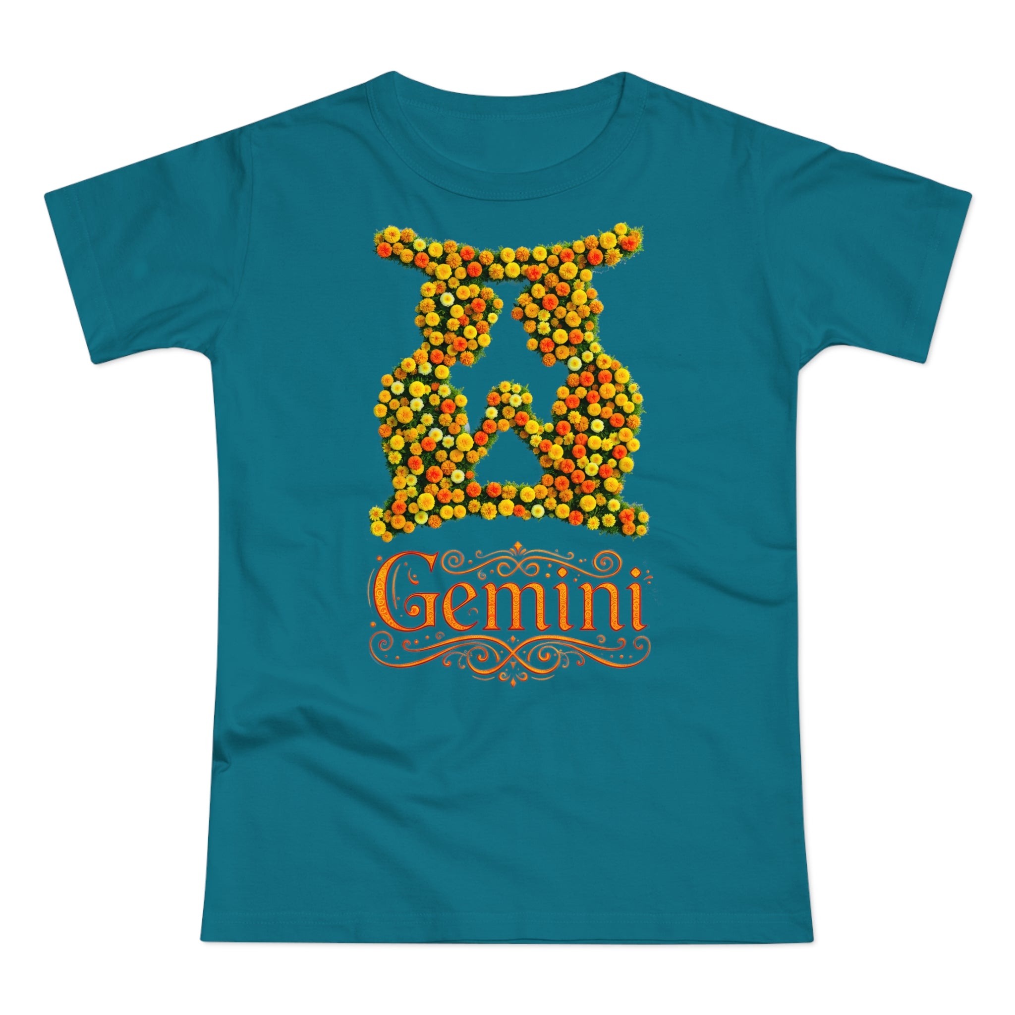 Zwilling: Frontprint, Womens' T-Shirt, florales Sternzeichen, Zodiac Astrologie (Gemini)