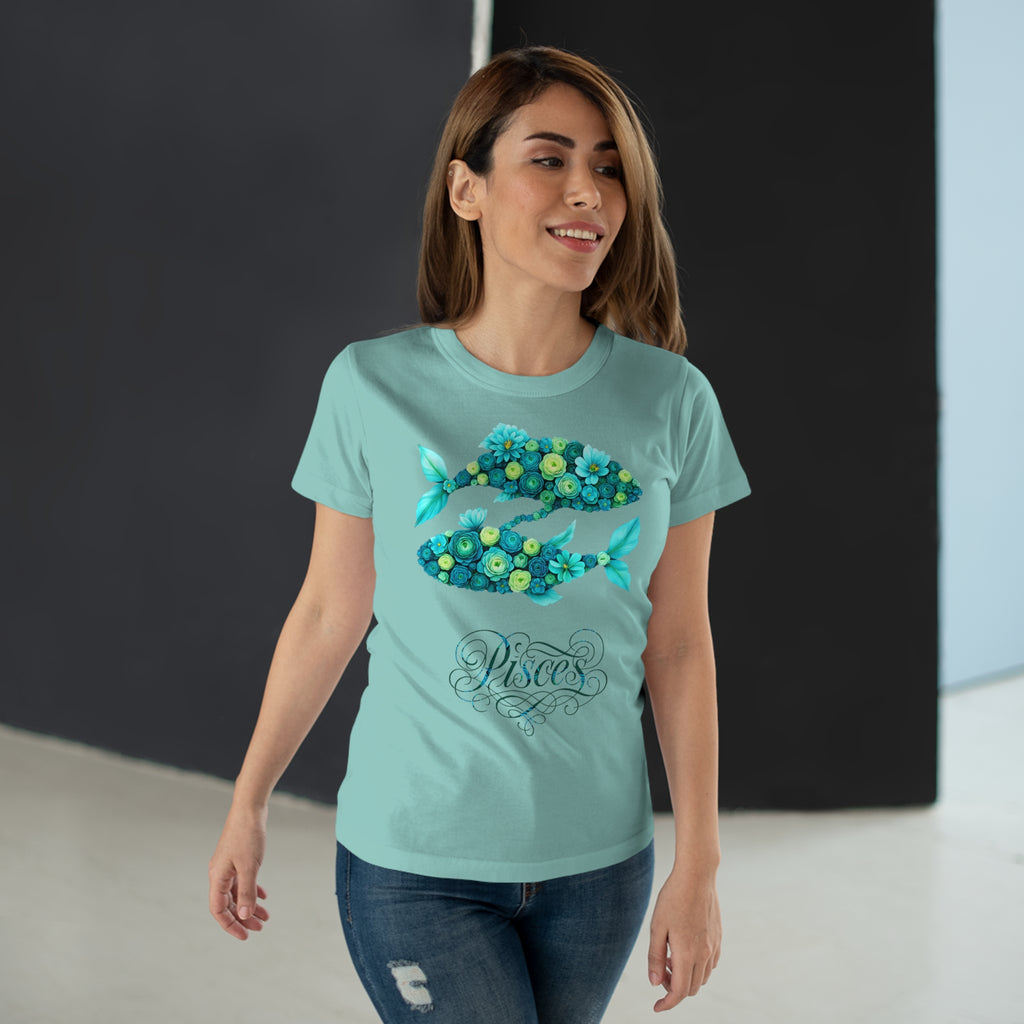 Fische: Frontprint, Womens' T-Shirt, florales Sternzeichen, Zodiac Astrologie (Pisces)
