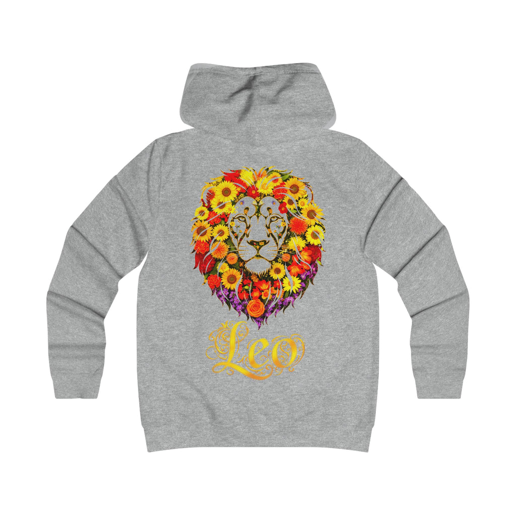 Löwe: Backprint, Womens' Hoodie - florales Sternzeichen, Zodiac (Leo)