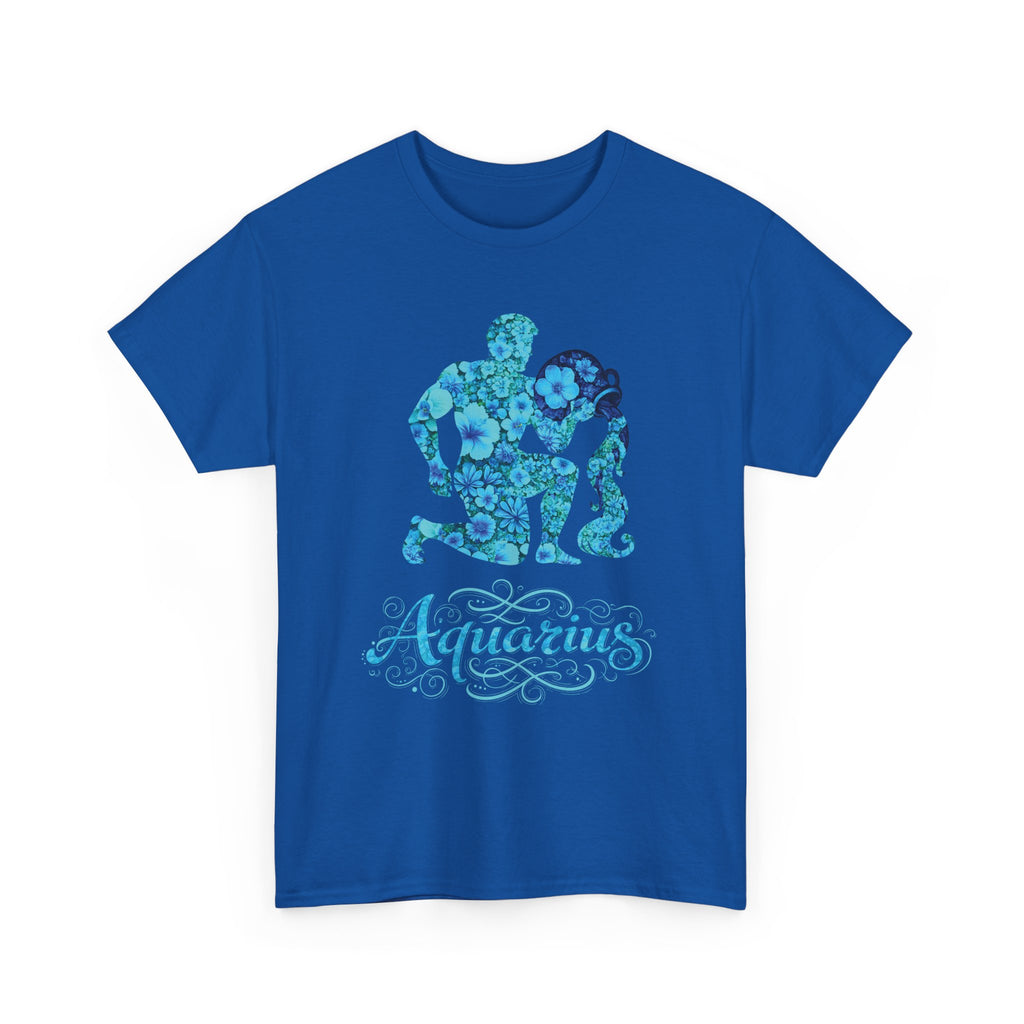 Aquarius Floral Zodiac Unisex Heavy Cotton Tee, Astrology Shirt, Horoscope Gift, Birthday Tee, Unique Astrology Apparel