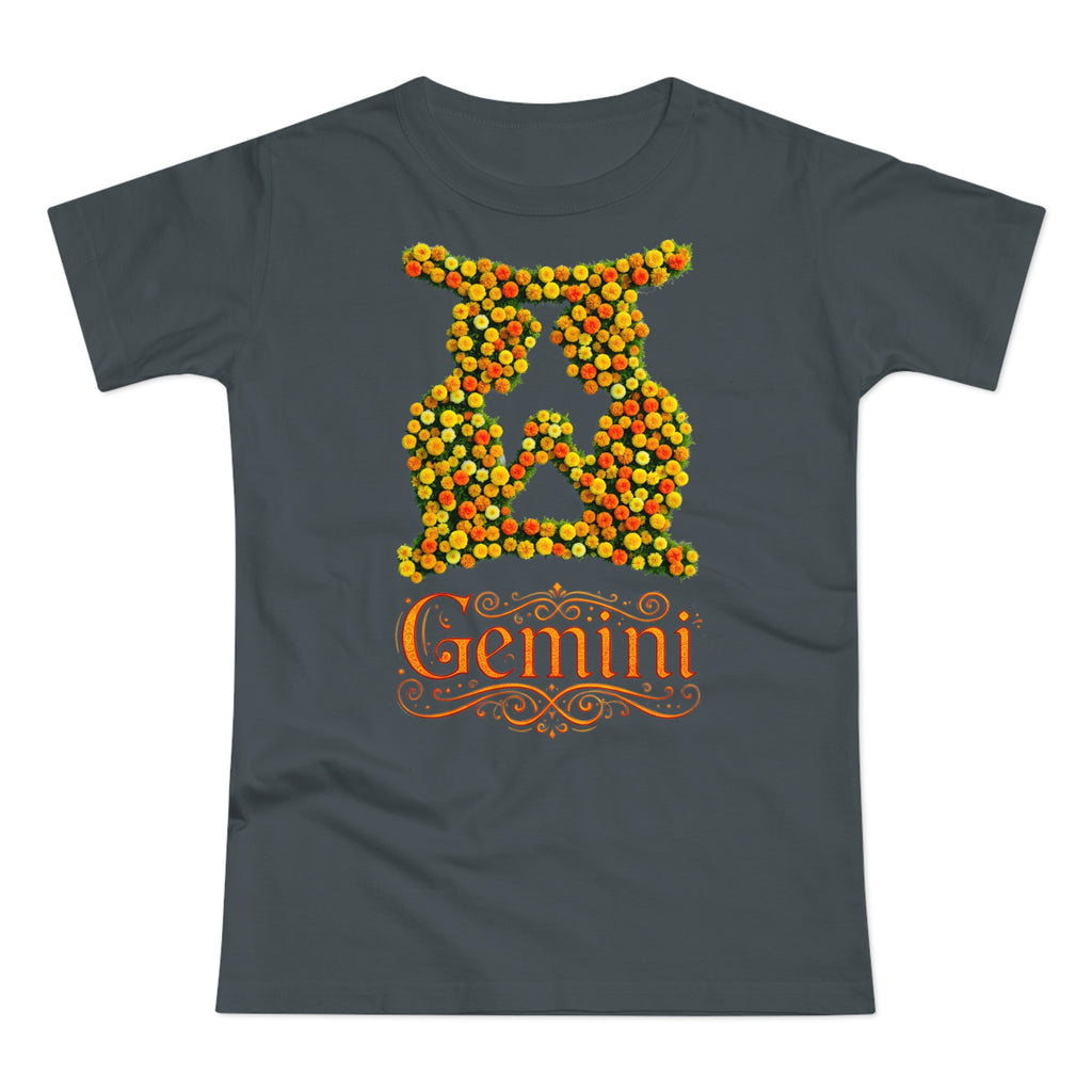 Zwilling: Frontprint, Womens' T-Shirt, florales Sternzeichen, Zodiac Astrologie (Gemini)