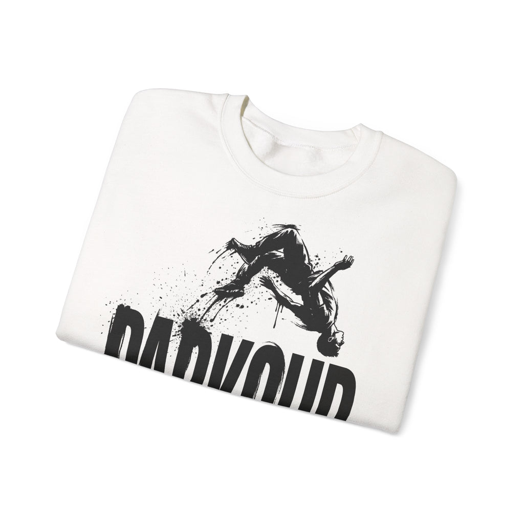 Parkour 06: Frontprint, Unisex Sweatshirt - Urban Stunt Silhouette Crewneck