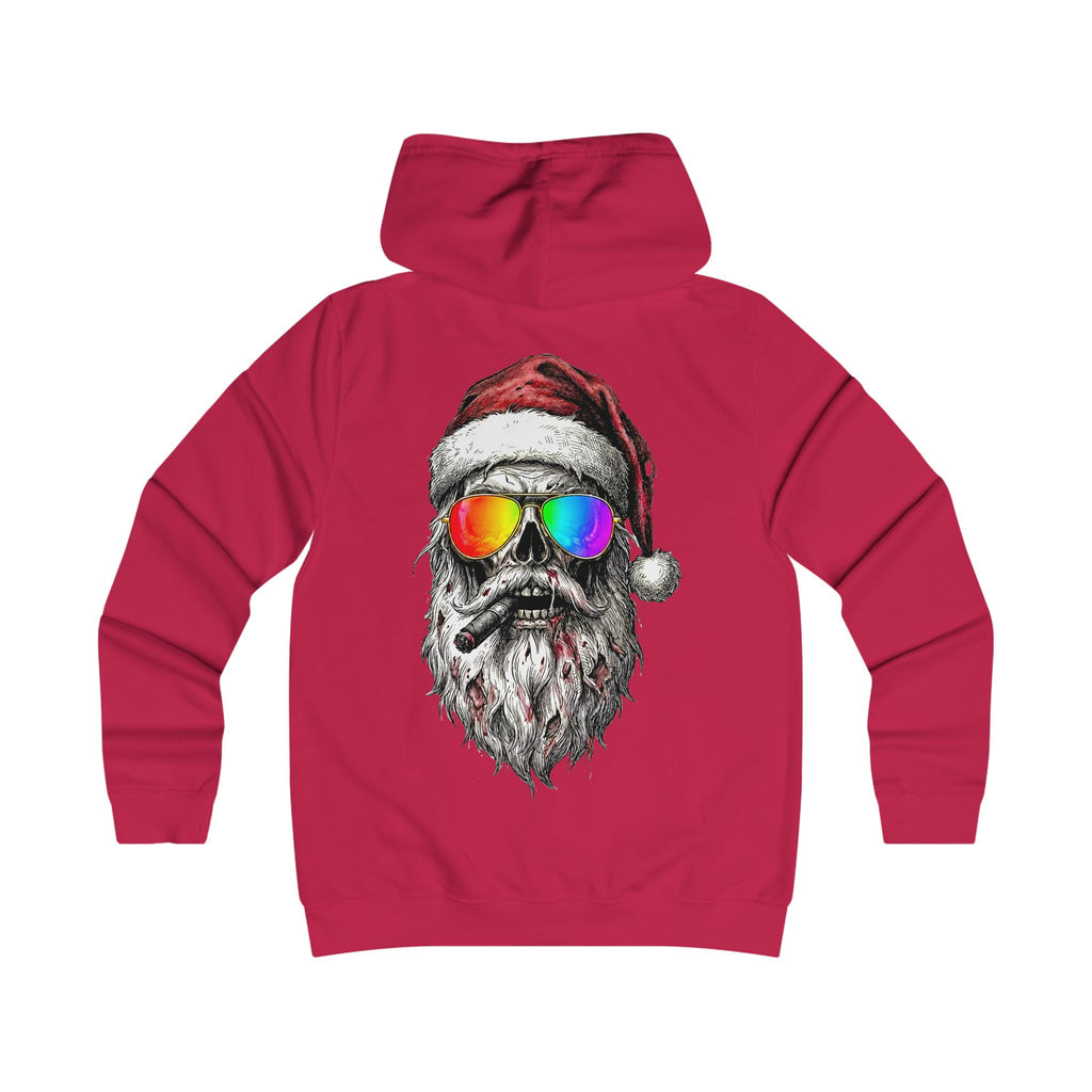 Pilot-Santa: Backprint, Womens' Hoodie, Skull Cool Retro Sunglasses Holiday Sweatshirt