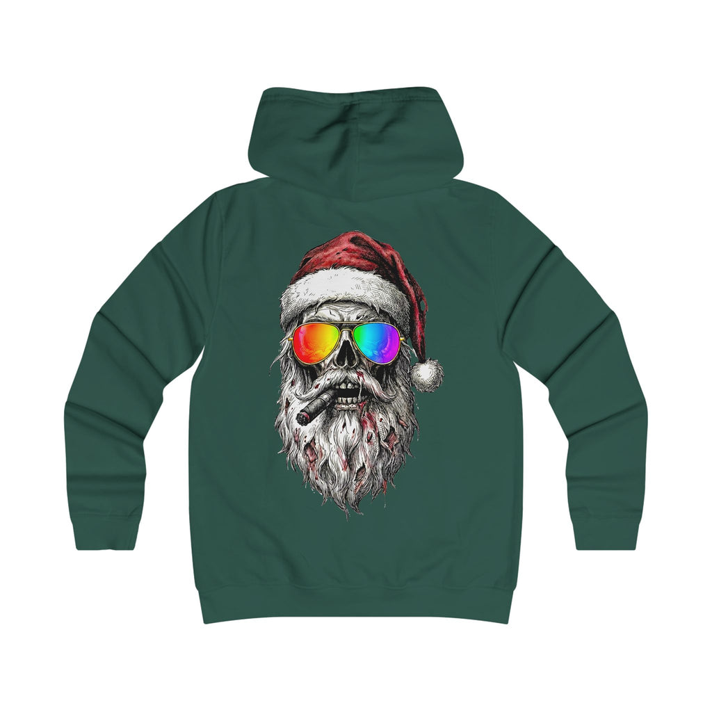 Pilot-Santa: Backprint, Womens' Hoodie, Skull Cool Retro Sunglasses Holiday Sweatshirt