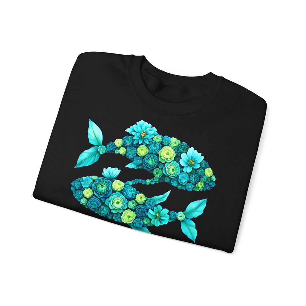 Fische: Frontprint, Unisex Sweatshirt, florales Sternzeichen, Zodiac Astrologie (Pisces)