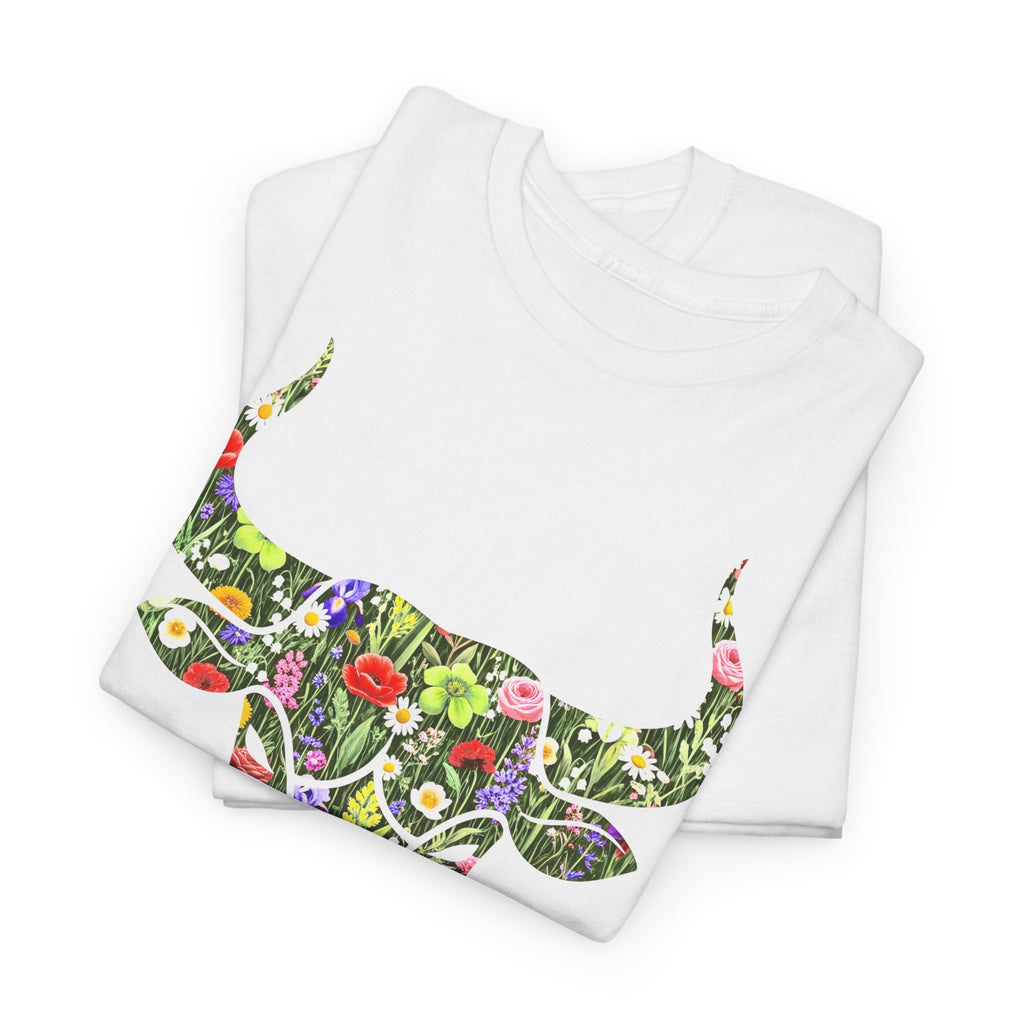 Stier: Frontprint, Unisex T-Shirt - Florales Sternzeichen Astrologie (Taurus)