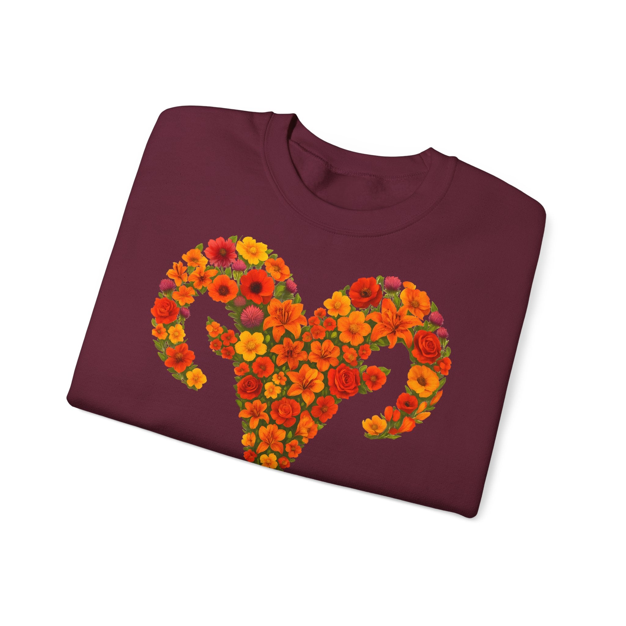 Widder: Frontprint, Unisex Sweatshirt, florales Sternzeichen, Zodiac Astrologie (Aries)