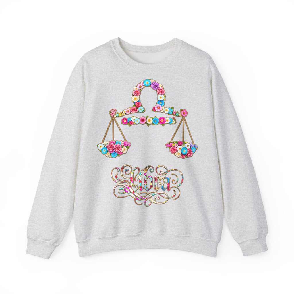 Waage: Frontprint, Unisex Sweatshirt, florales Sternzeichen, Zodiac Astrologie (Libra)
