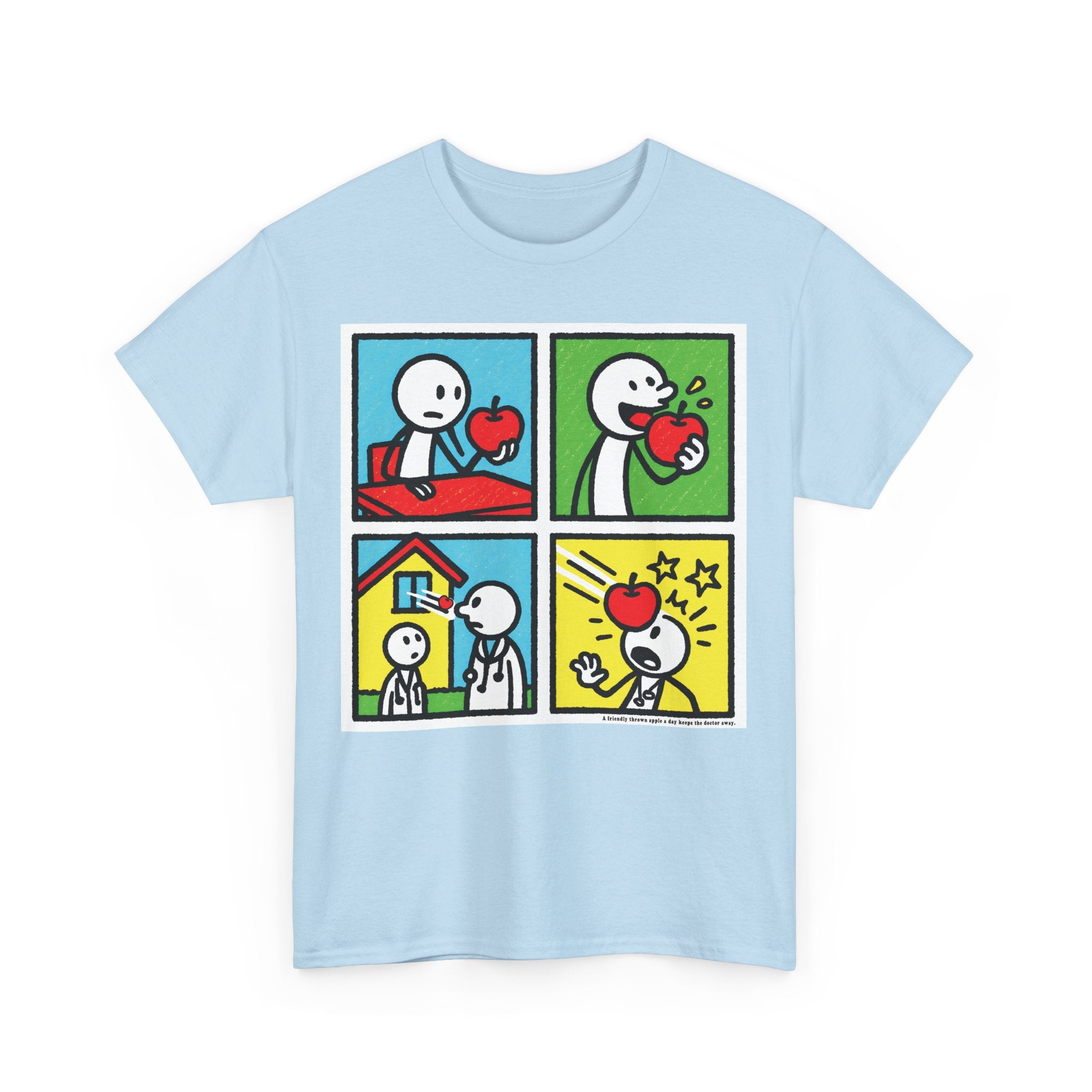 Proverb - A friendly thrown apple keeps doctor away, Funny Graphic Unisex Heavy Cotton Tee, Cute Gift for Friends, Heart Theme T-Shirt, Casual Wear, Gift for Birthdays, Celebrate Love