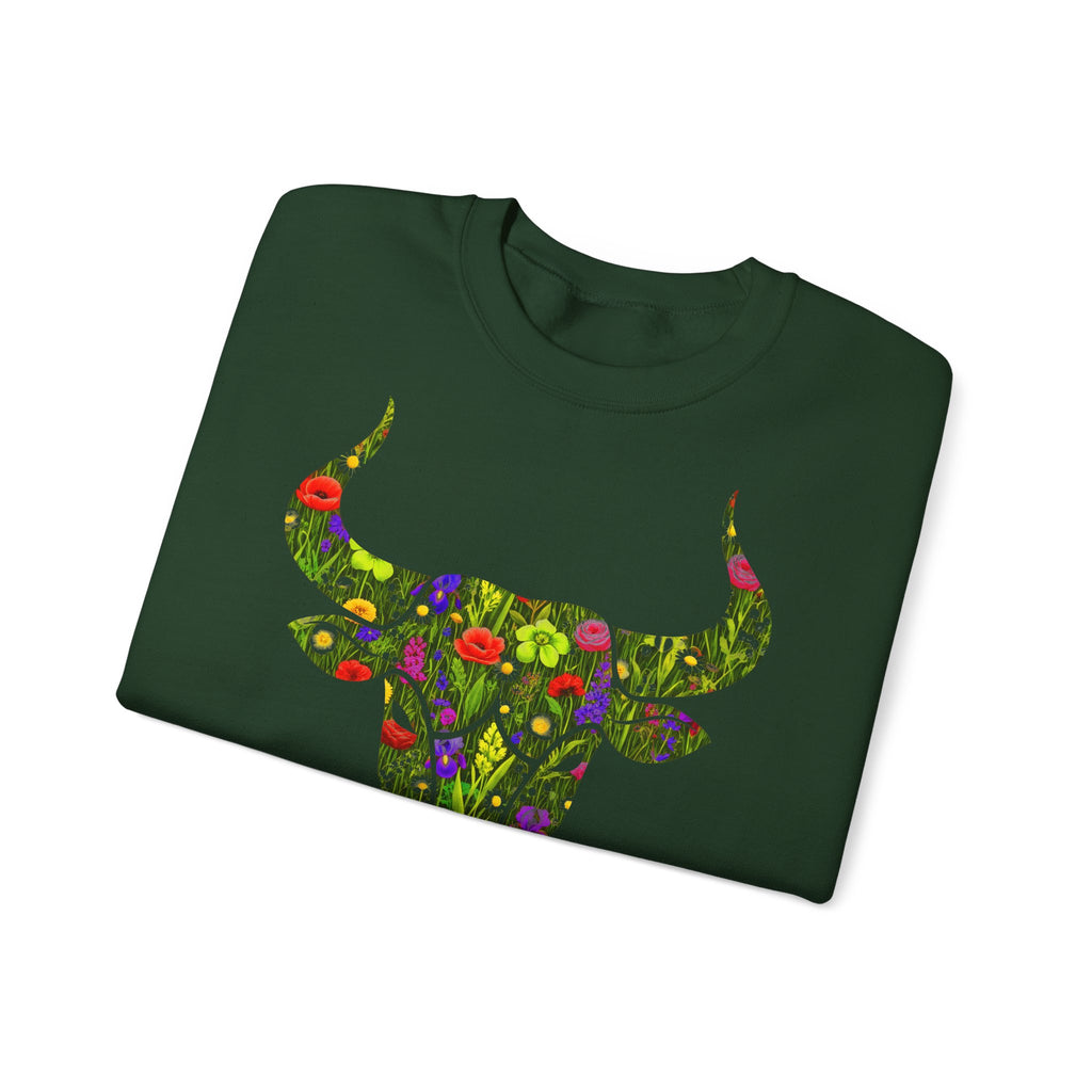 Stier: Frontprint, Unisex Sweatshirt, florales Sternzeichen, Zodiac Astrologie (Taurus)