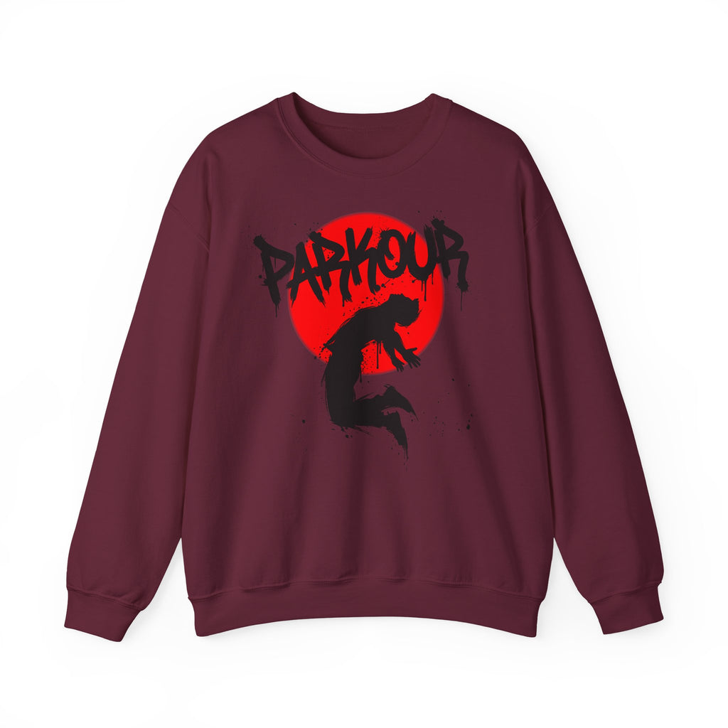 Parkour A: Frontprint, Unisex Sweatshirt - Urban Stunt Silhouette Crewneck
