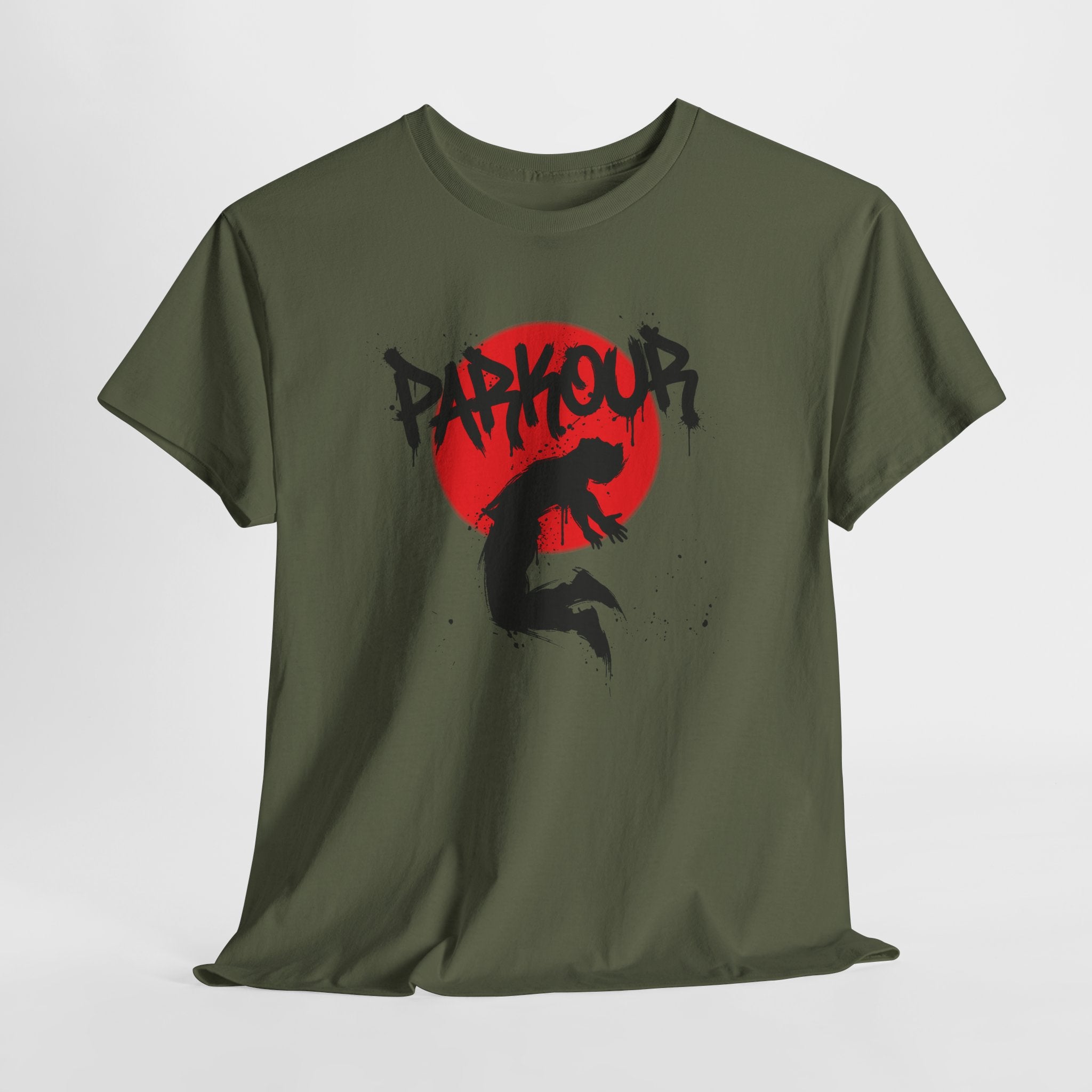 Parkour A: Frontprint, Unisex T-Shirt - Urban Stunt Silhouette Crewneck