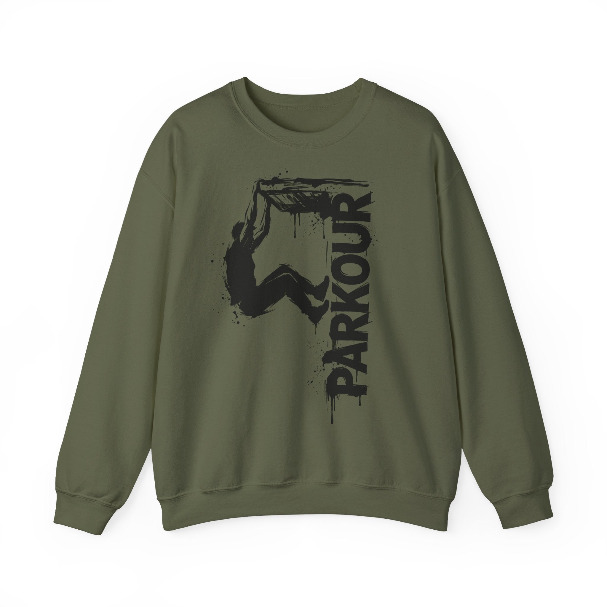 Parkour 09: Frontprint, Unisex Sweatshirt - Urban Stunt Silhouette Crewneck