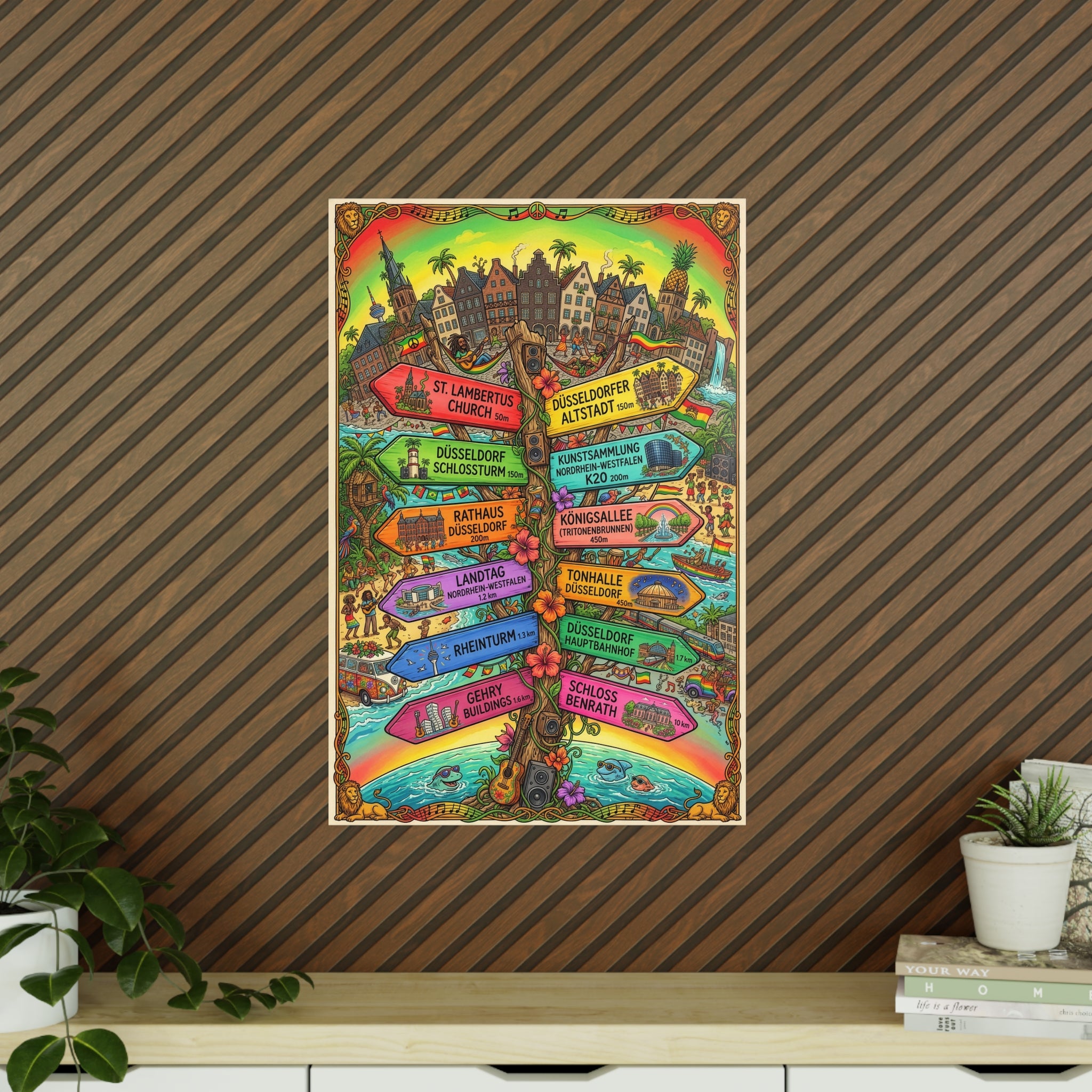 Poster 60 x 90: Düsseldorf Reggae-Signpost - Wall Art
