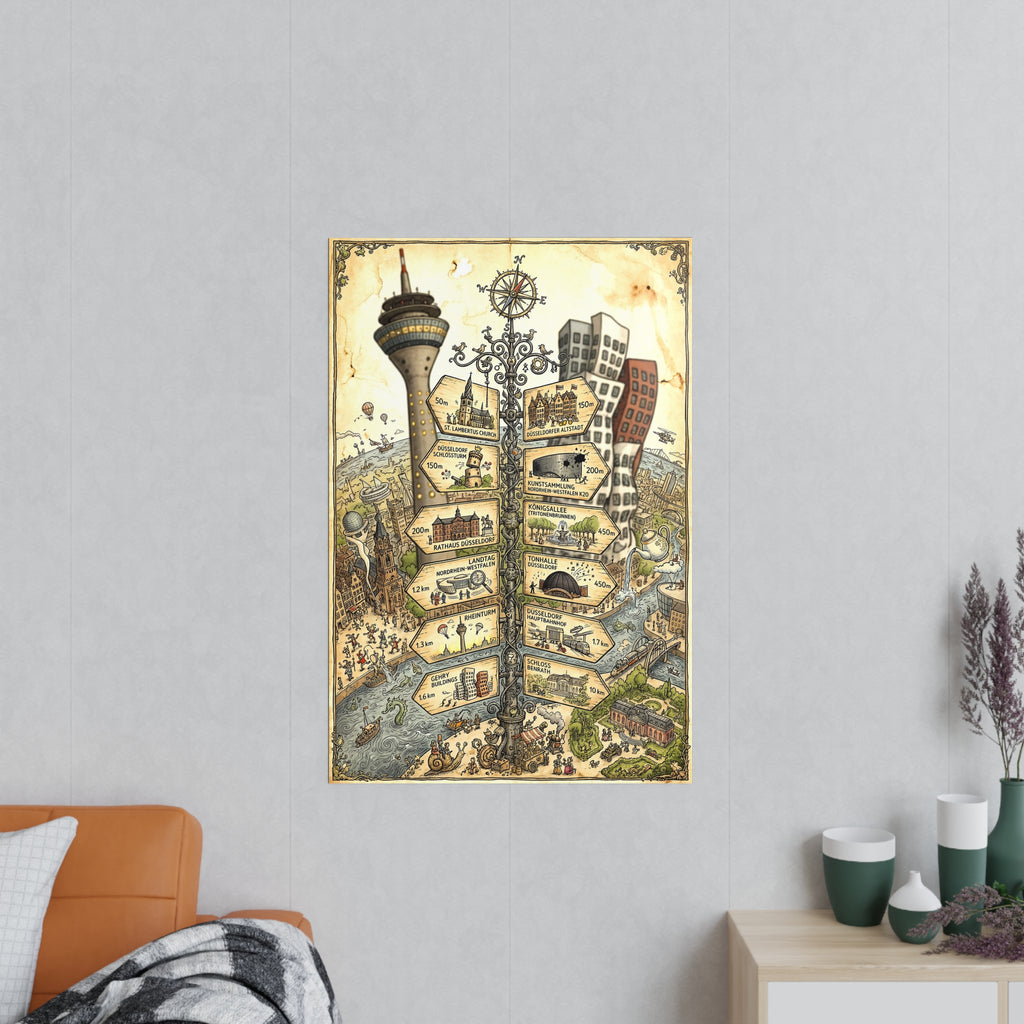 Poster 60 x 90: Düsseldorf - Vintage Travel Map - Signpost