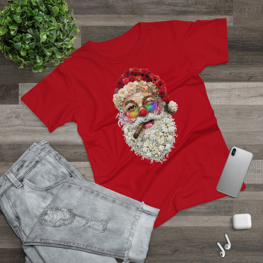 Blumen-Santa: Frontprint, Womens' T-Shirt, Rainbow Glasses & Cigar Holiday T-Shirt